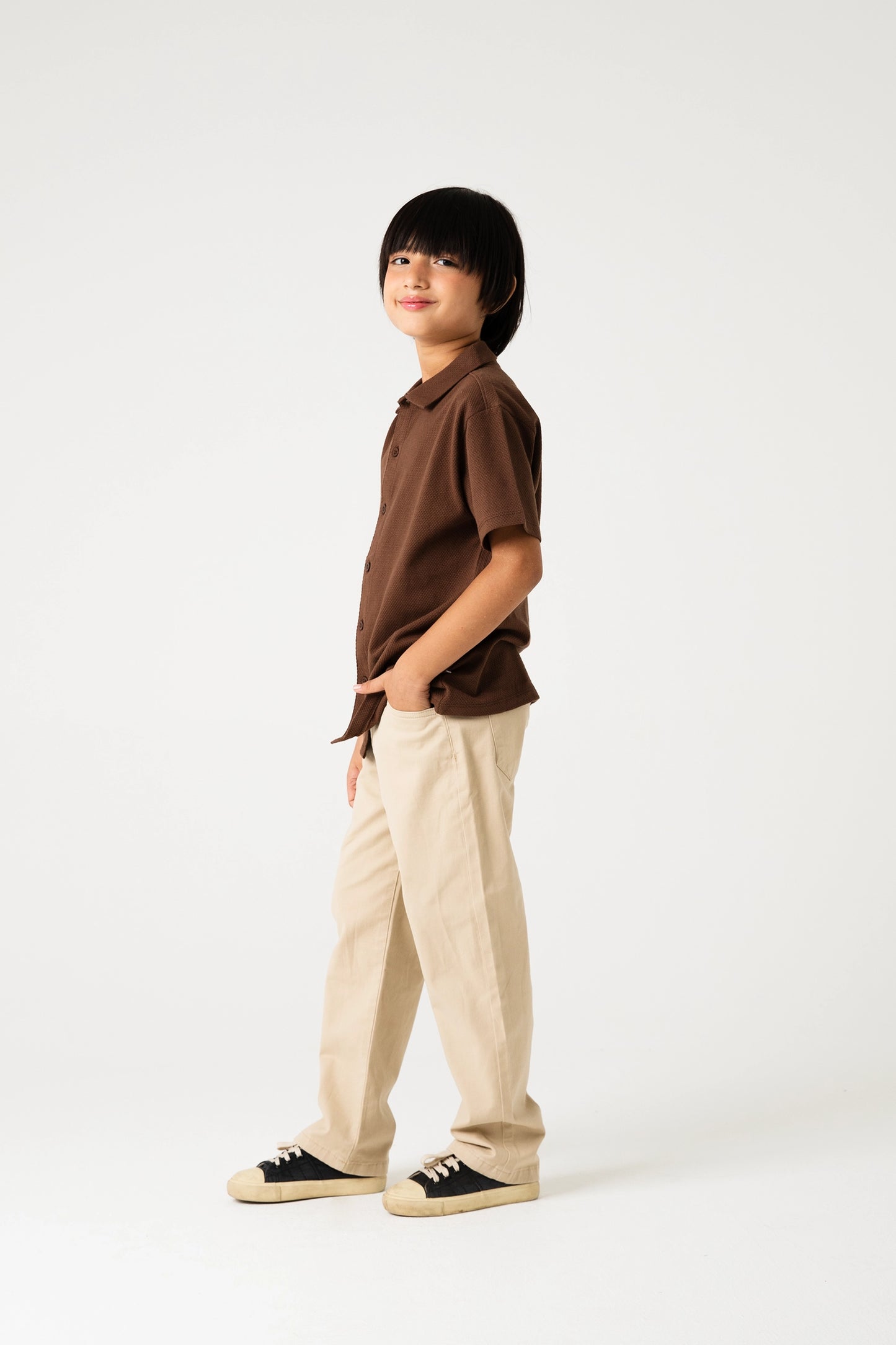 Boys Brown Popcorn Button Tee