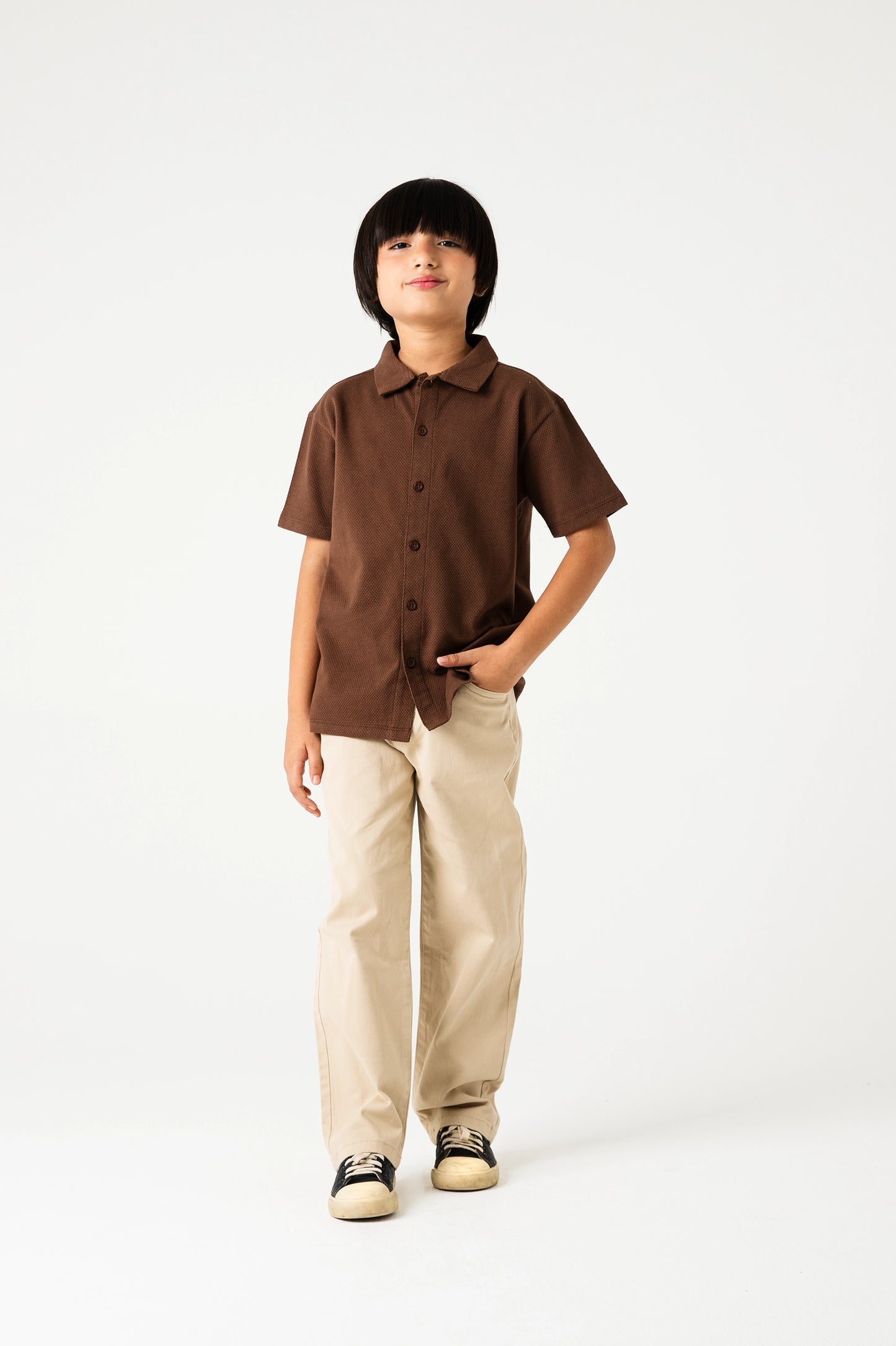 Boys Brown Popcorn Button Tee