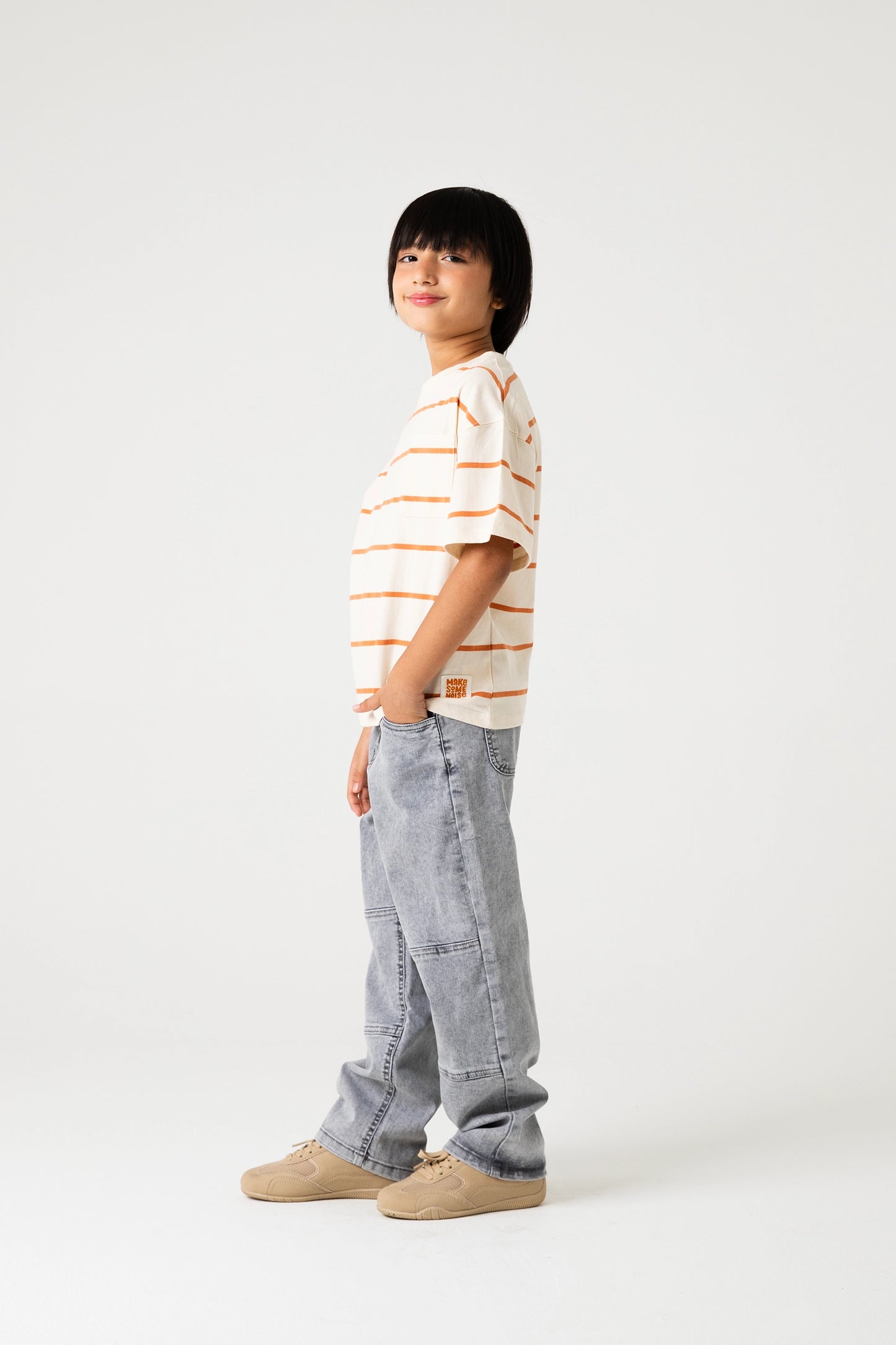 Boys Stripe Tee with Panel Jeans Set