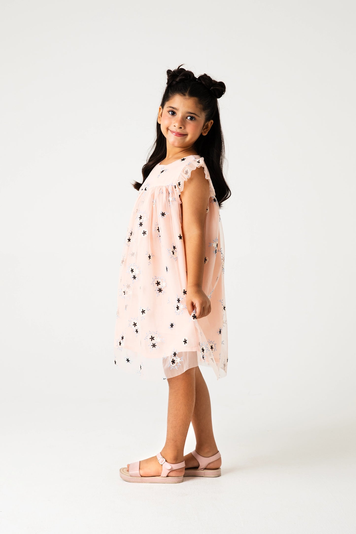 Peach Floral Net Dress