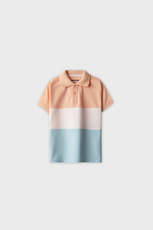 Boys Peach Panel Polo Shirt