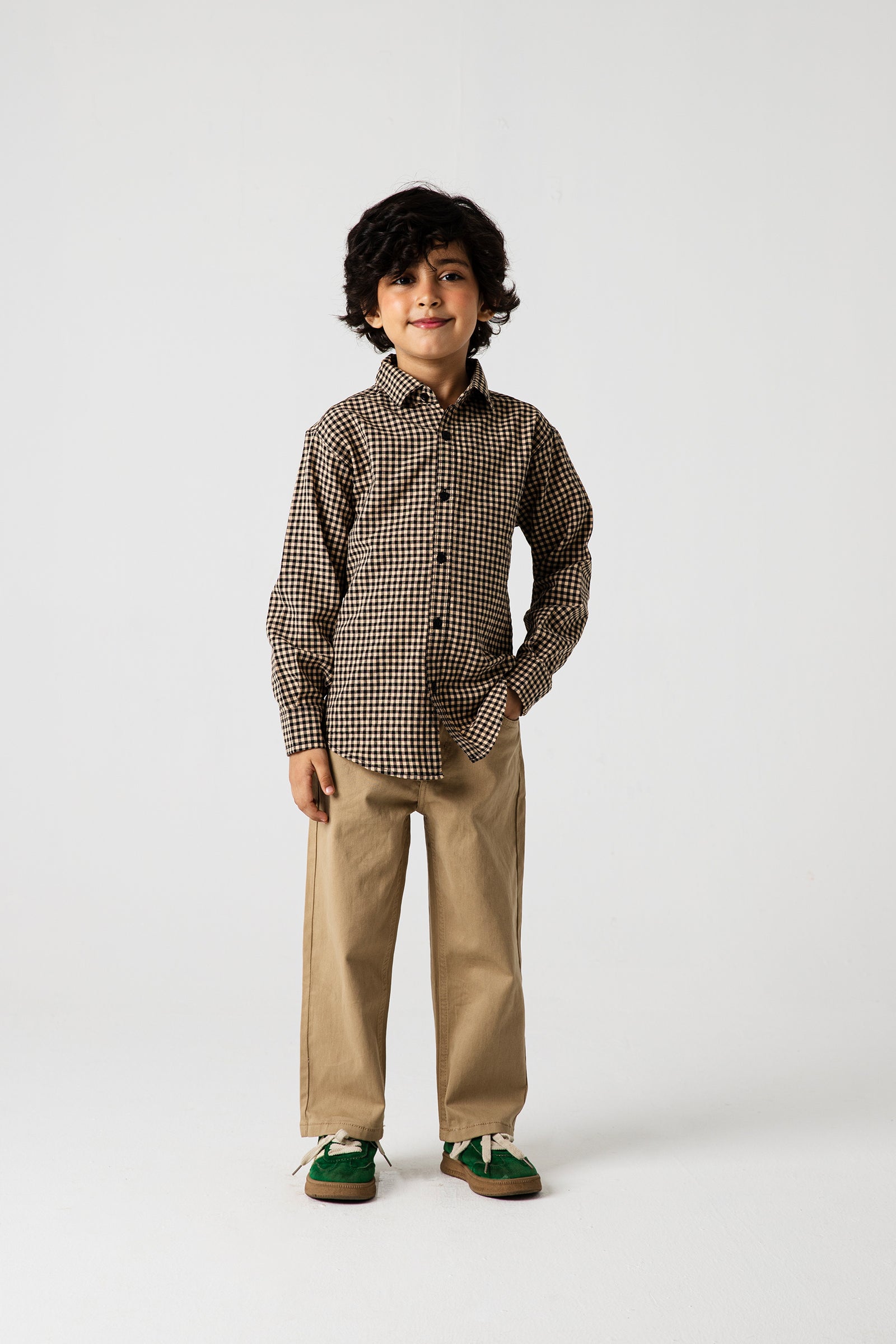 Boys Black Beige Check Casual Shirt