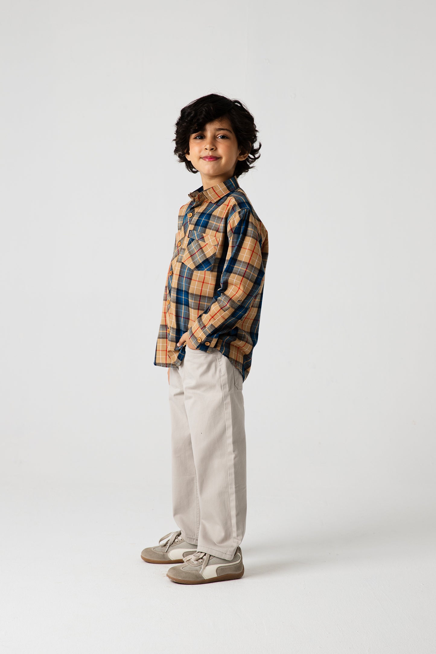 Boys Wooden Button Cotton Shirt