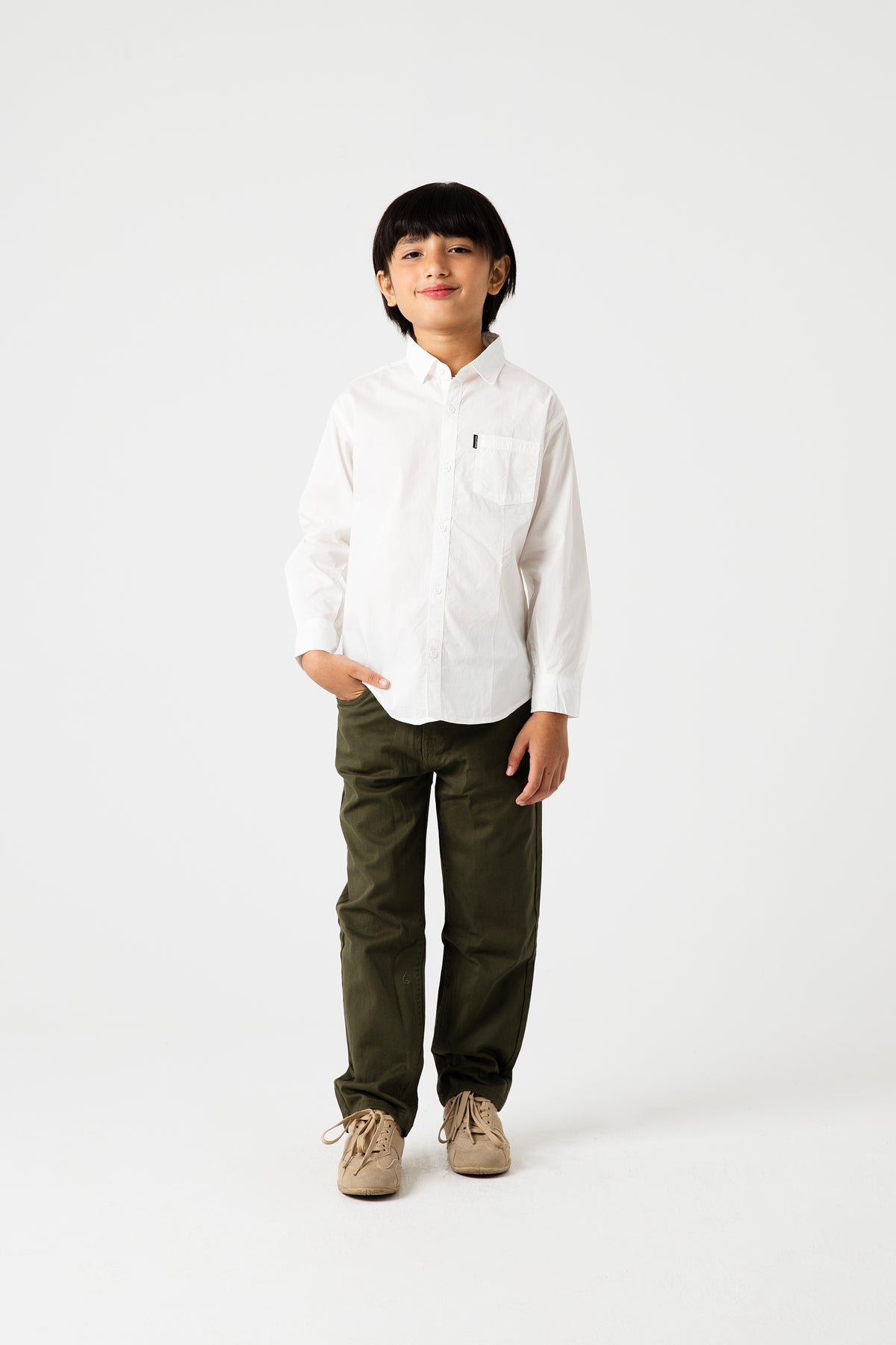 Boys Solid White Cotton Shirt