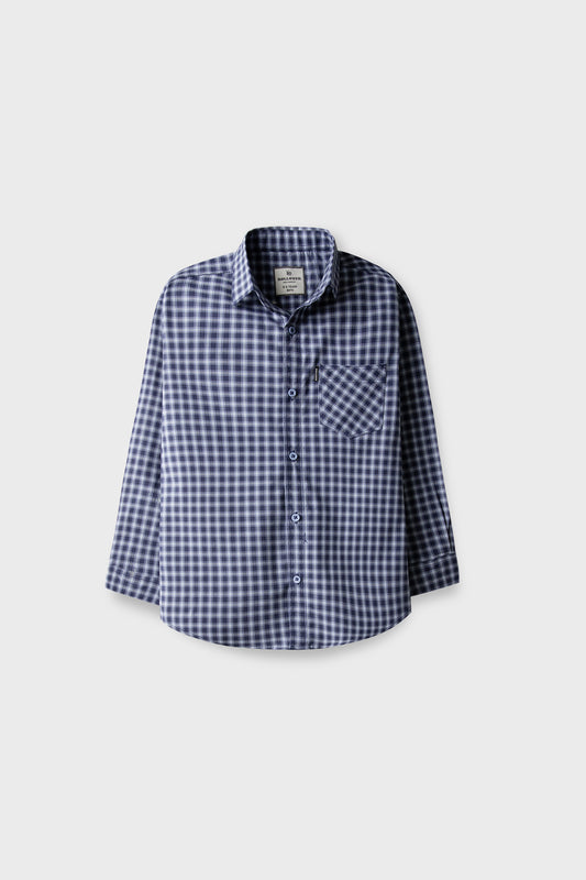 Boys Navy Check Cotton Casual Shirt