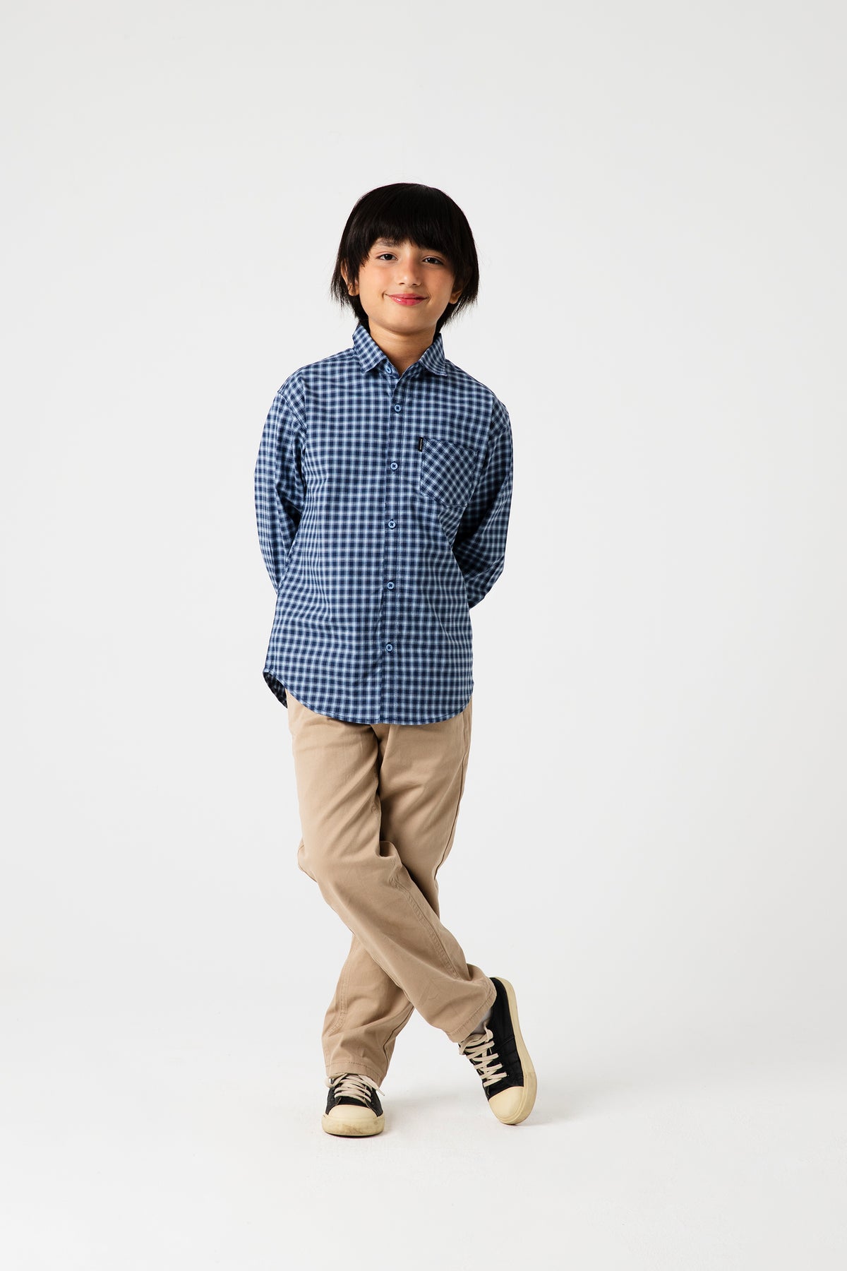 Boys Navy Check Cotton Casual Shirt