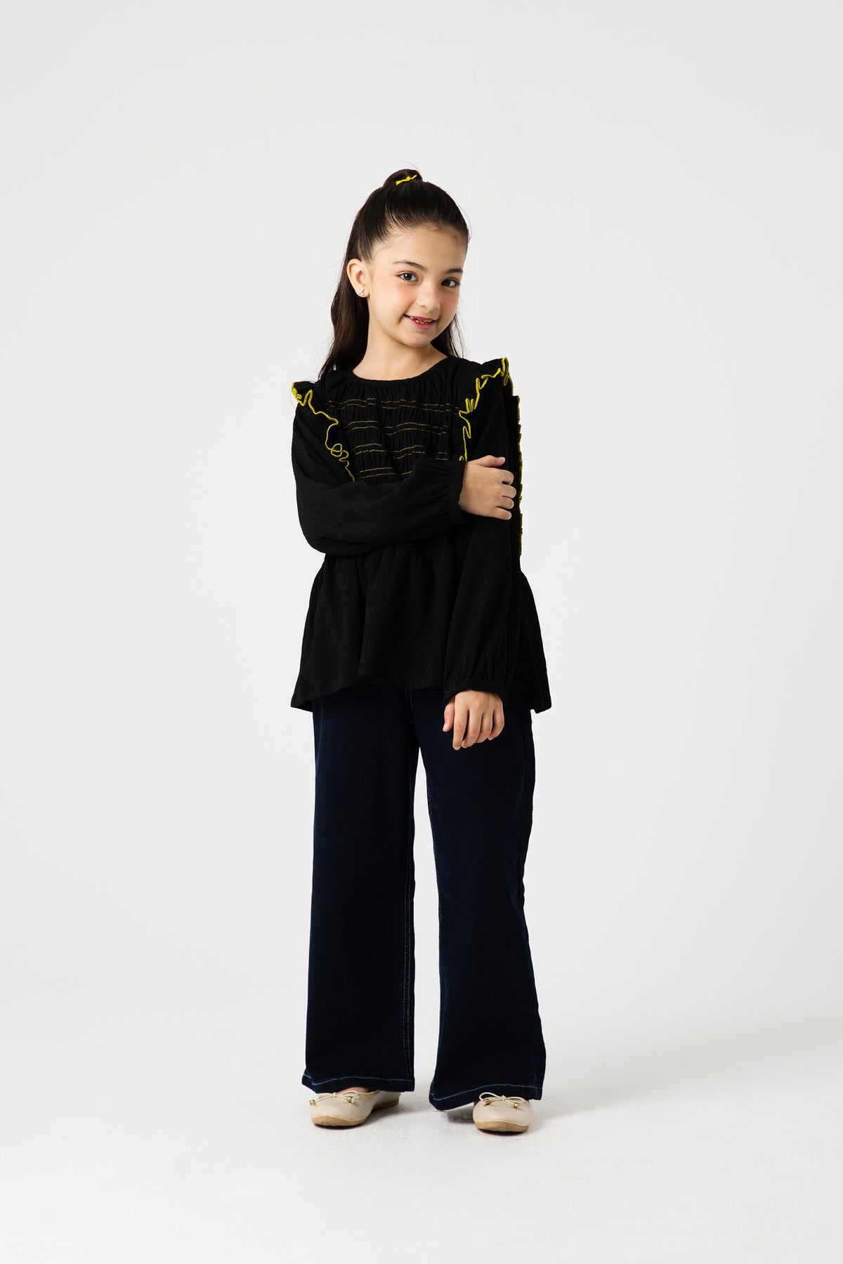 Midnight Black Smocked Dobby Top