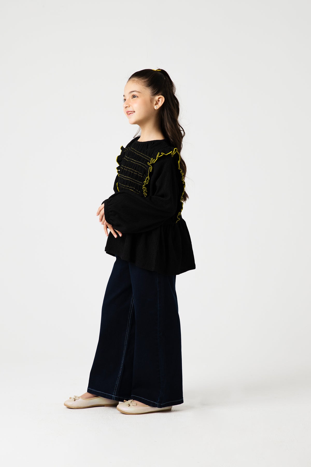 Midnight Black Smocked Dobby Top