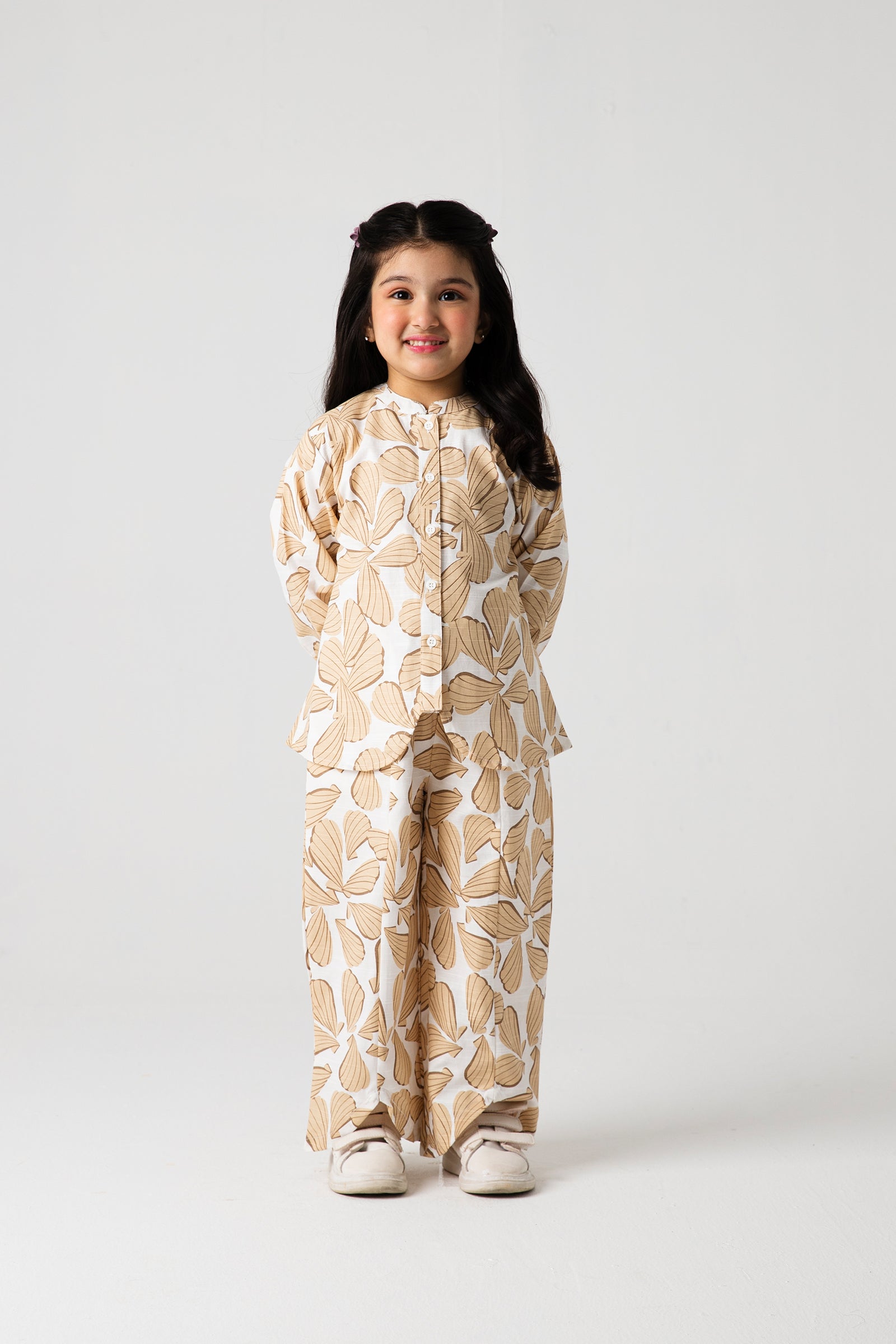 Girls Brown Leaf Cotton Co-ord Set