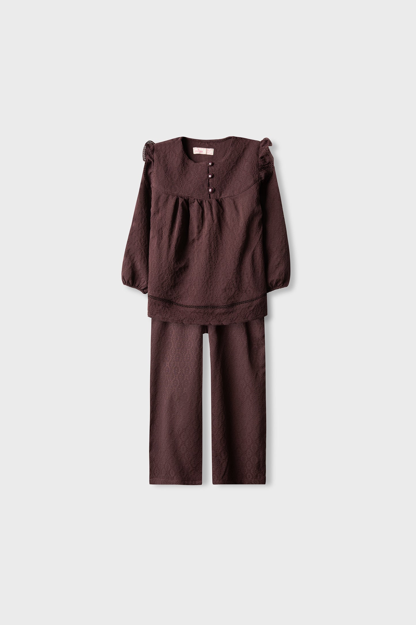 Girls Burgundy Jacquard Lace Co-ord Set