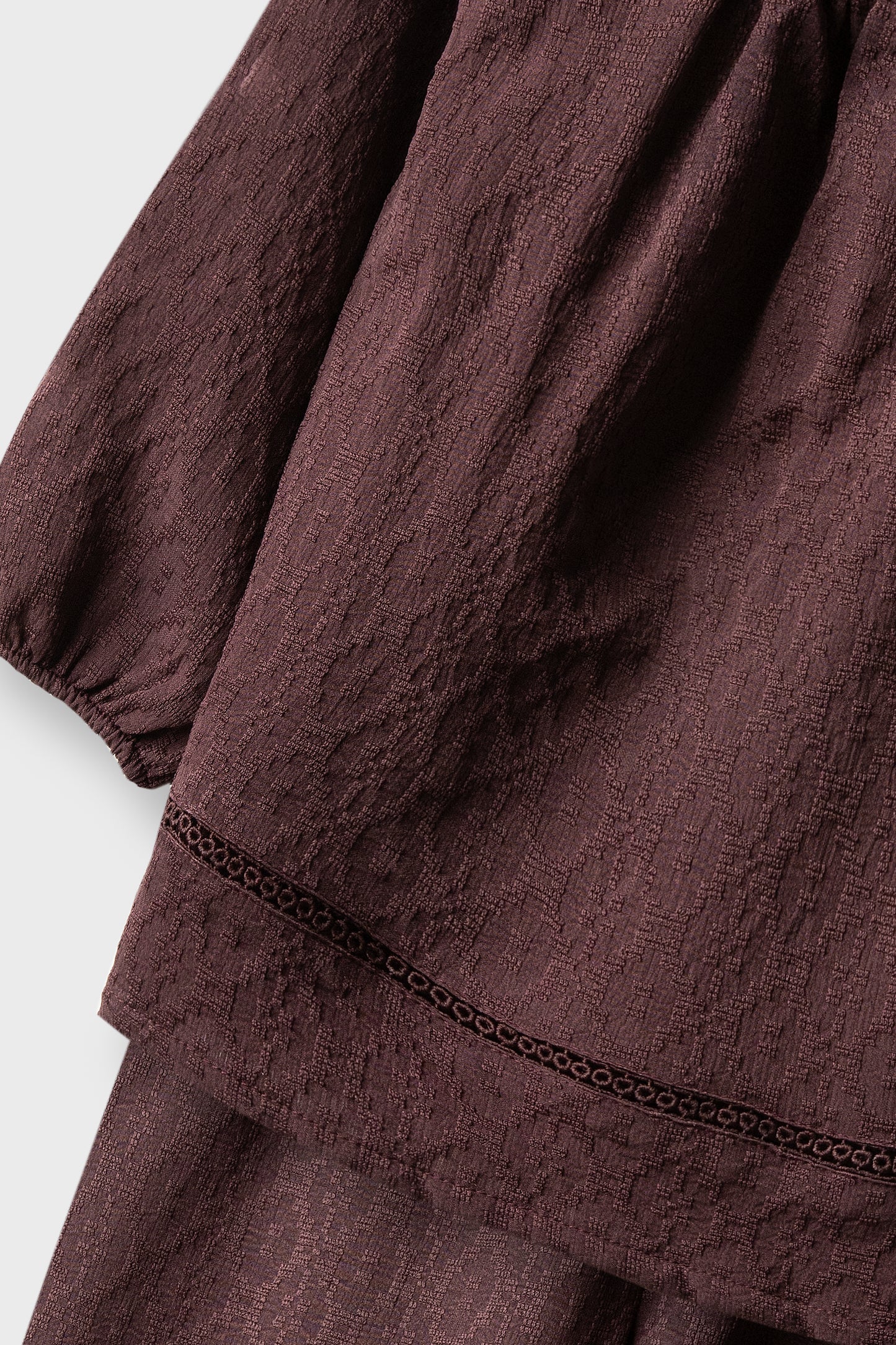 Girls Burgundy Jacquard Lace Co-ord Set