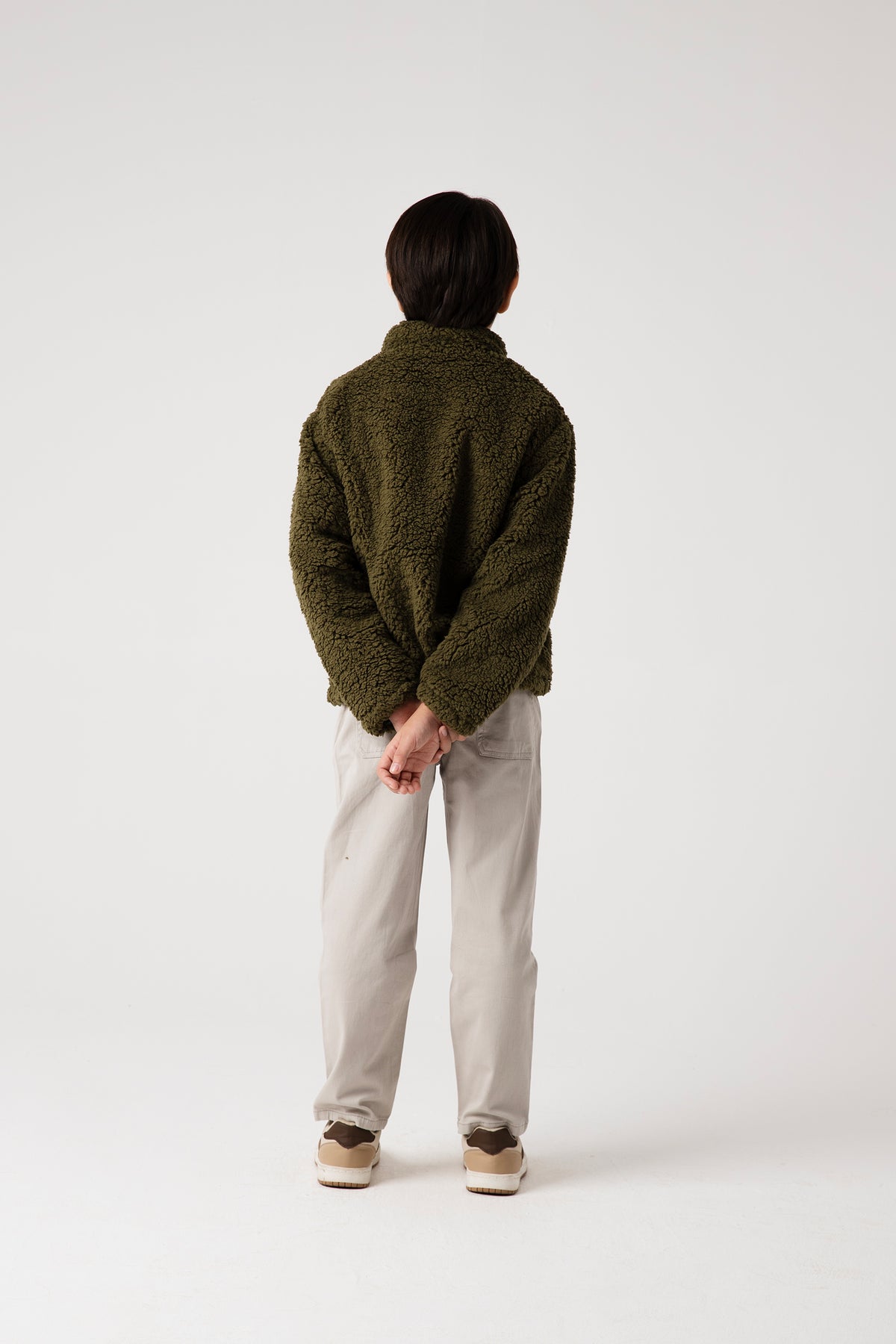 Boys Olive Sherpa Fleece Jacket