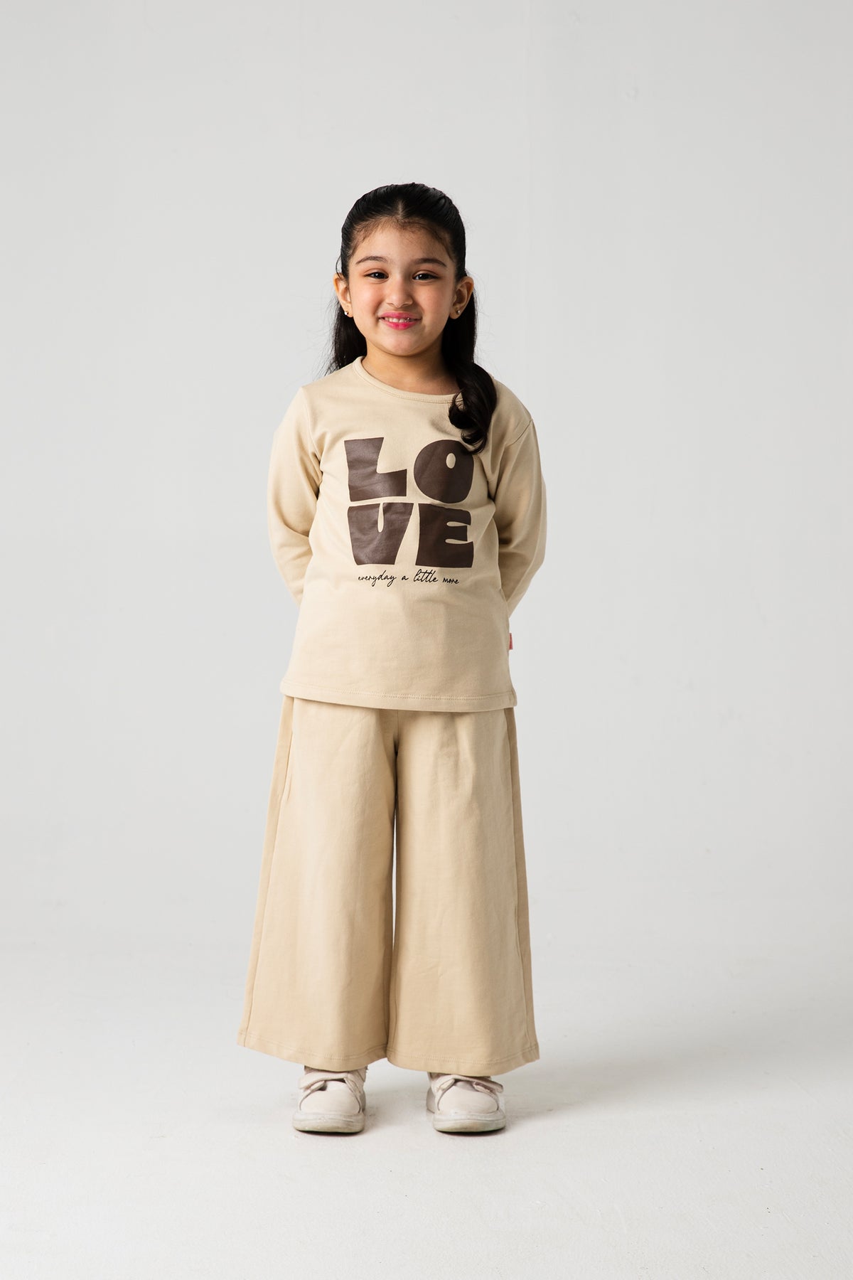Girl Light Beige Love Co-ord Set