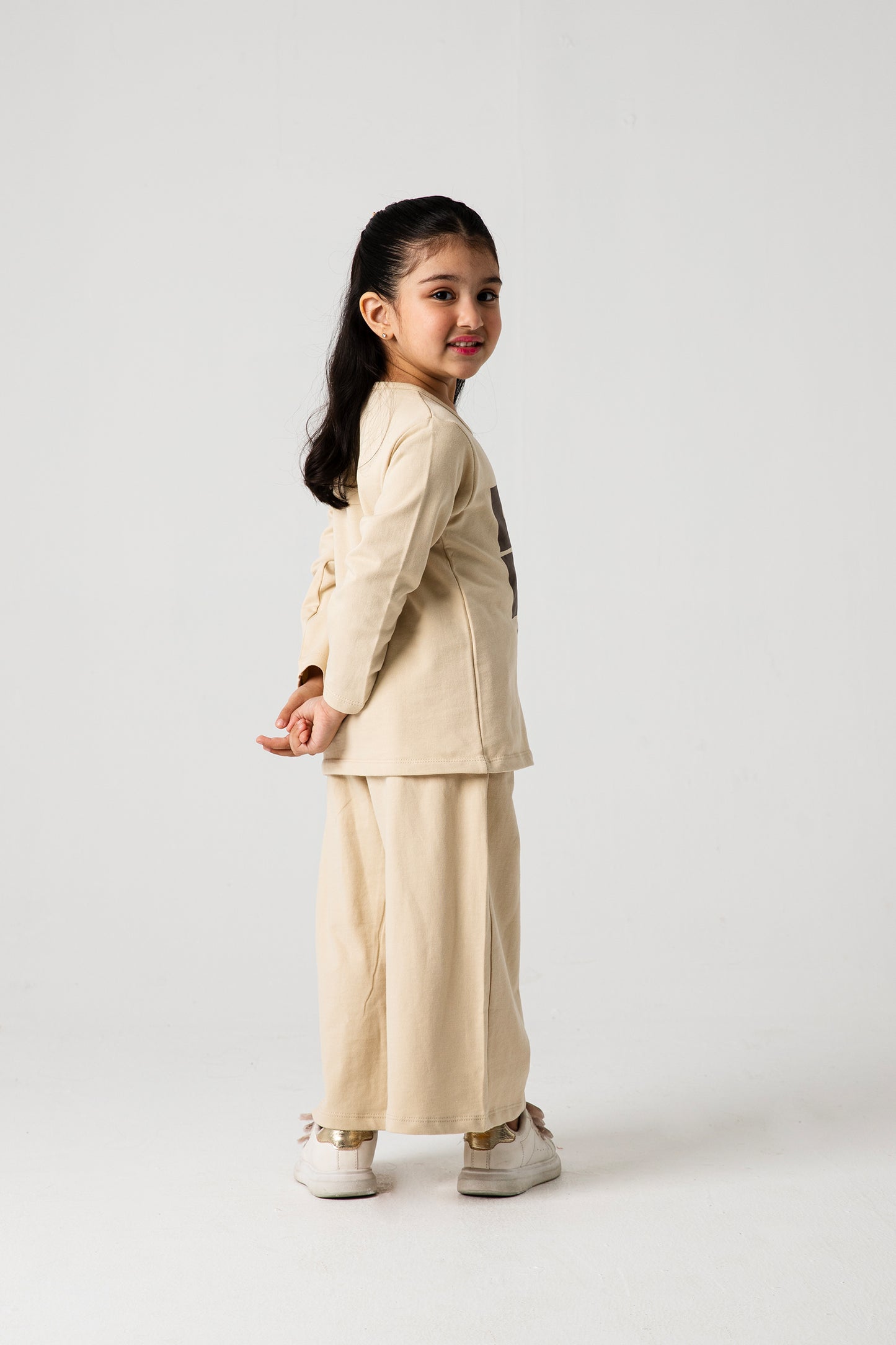 Girl Light Beige Love Co-ord Set