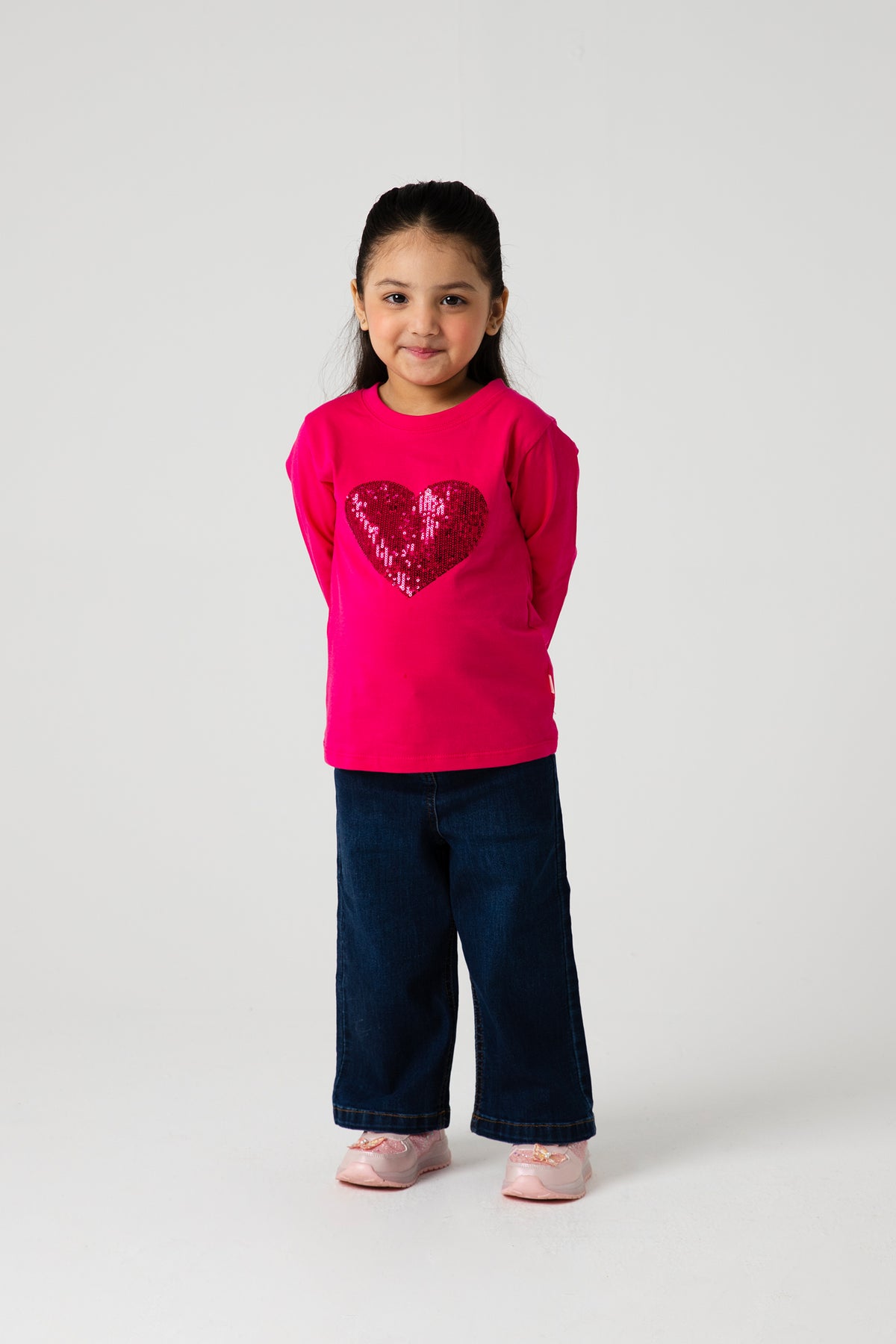 Girls Fuchsia Heart Sparkle Tee