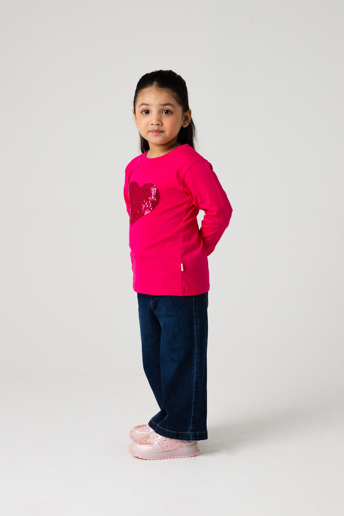 Girls Fuchsia Heart Sparkle Tee