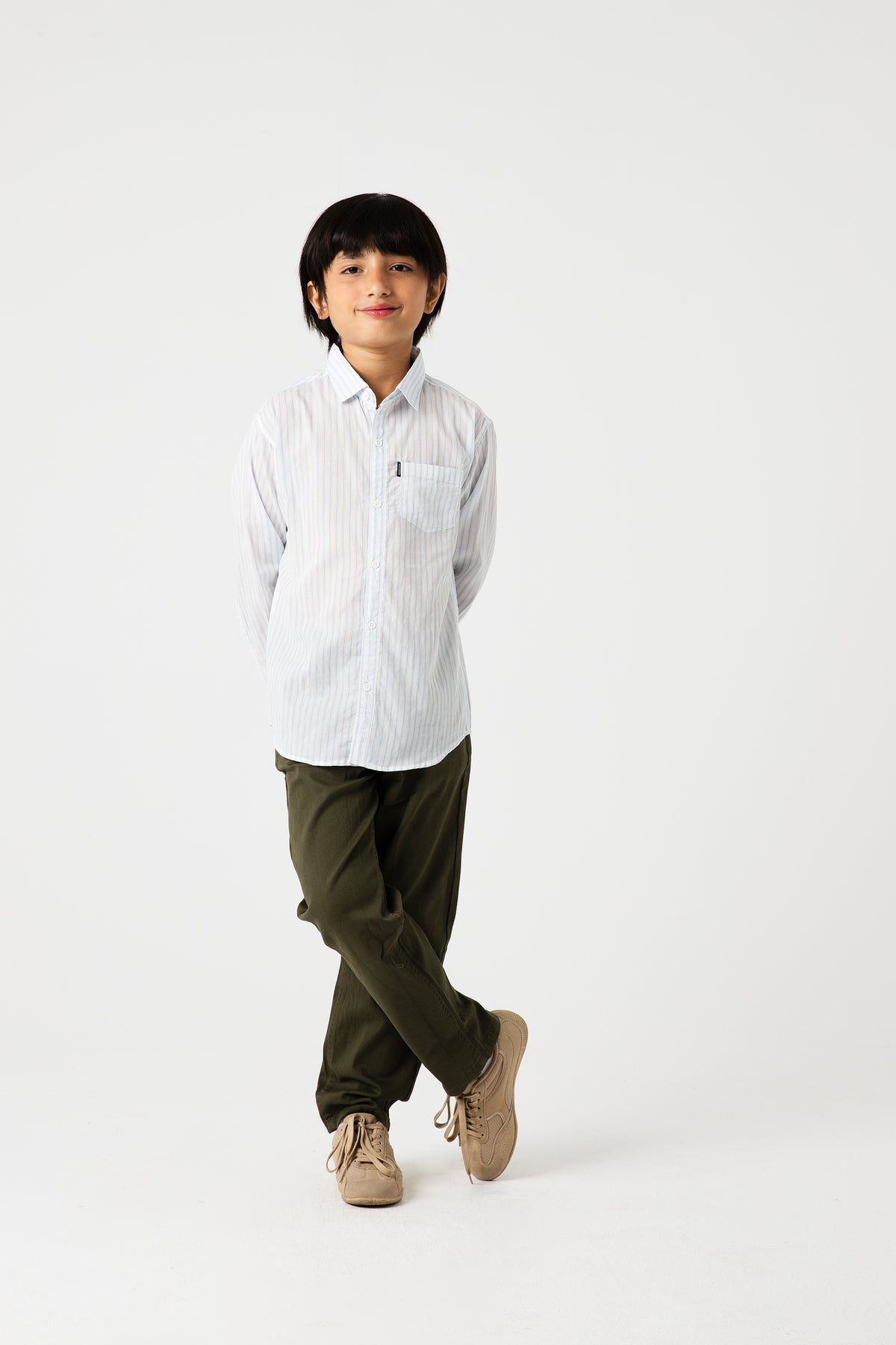 Boys White & Sky Striped Cotton Shirt