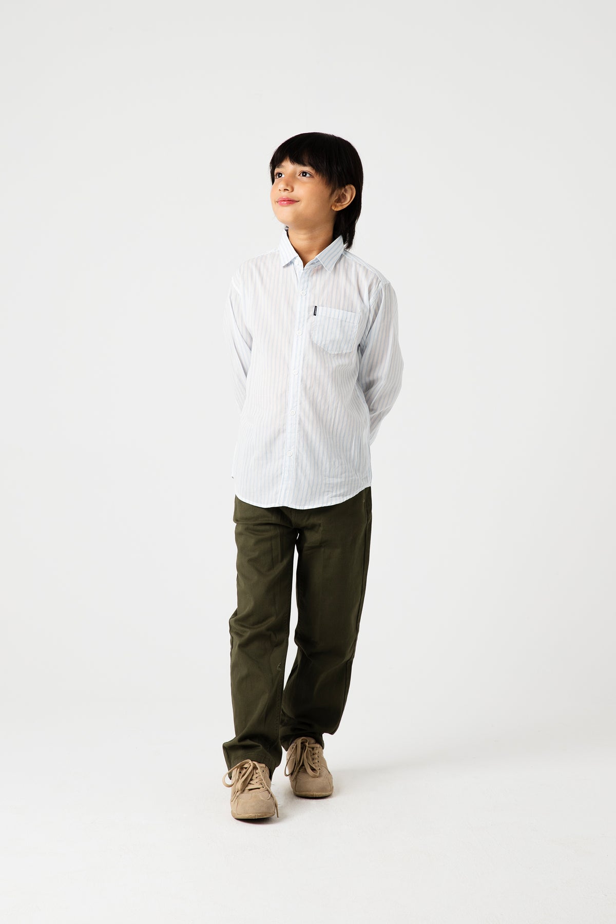 Boys White & Sky Striped Cotton Shirt