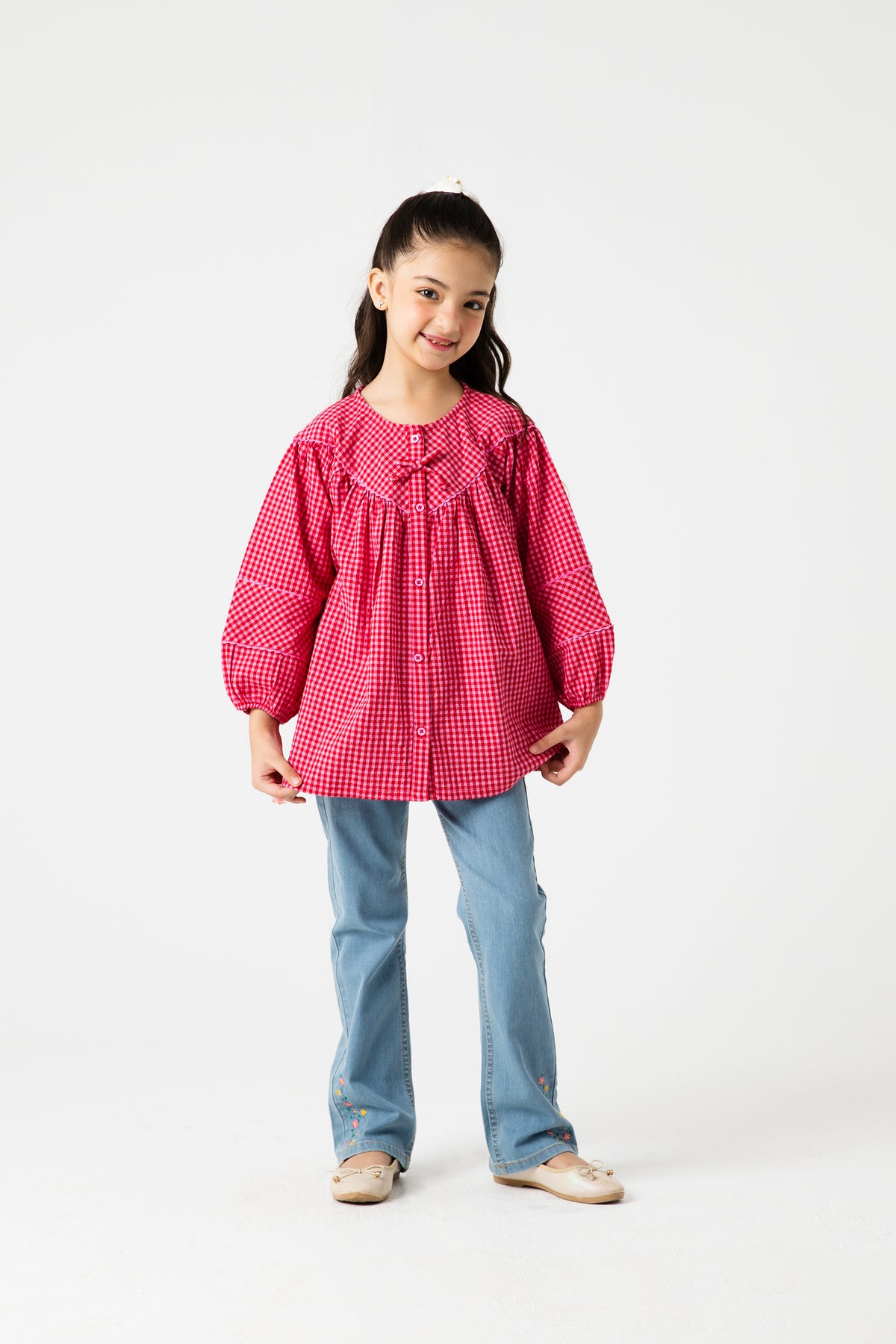 Ruby Gingham Bow Cotton Top
