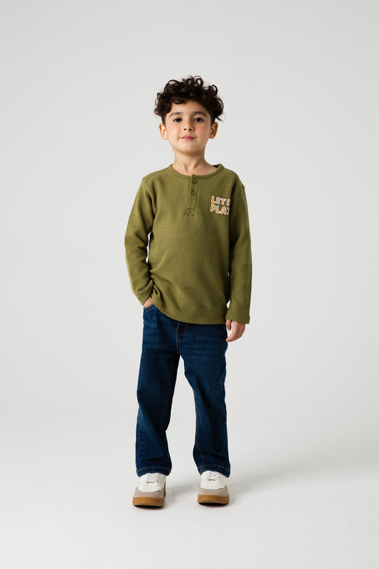Boys Olive Play Henley Tee