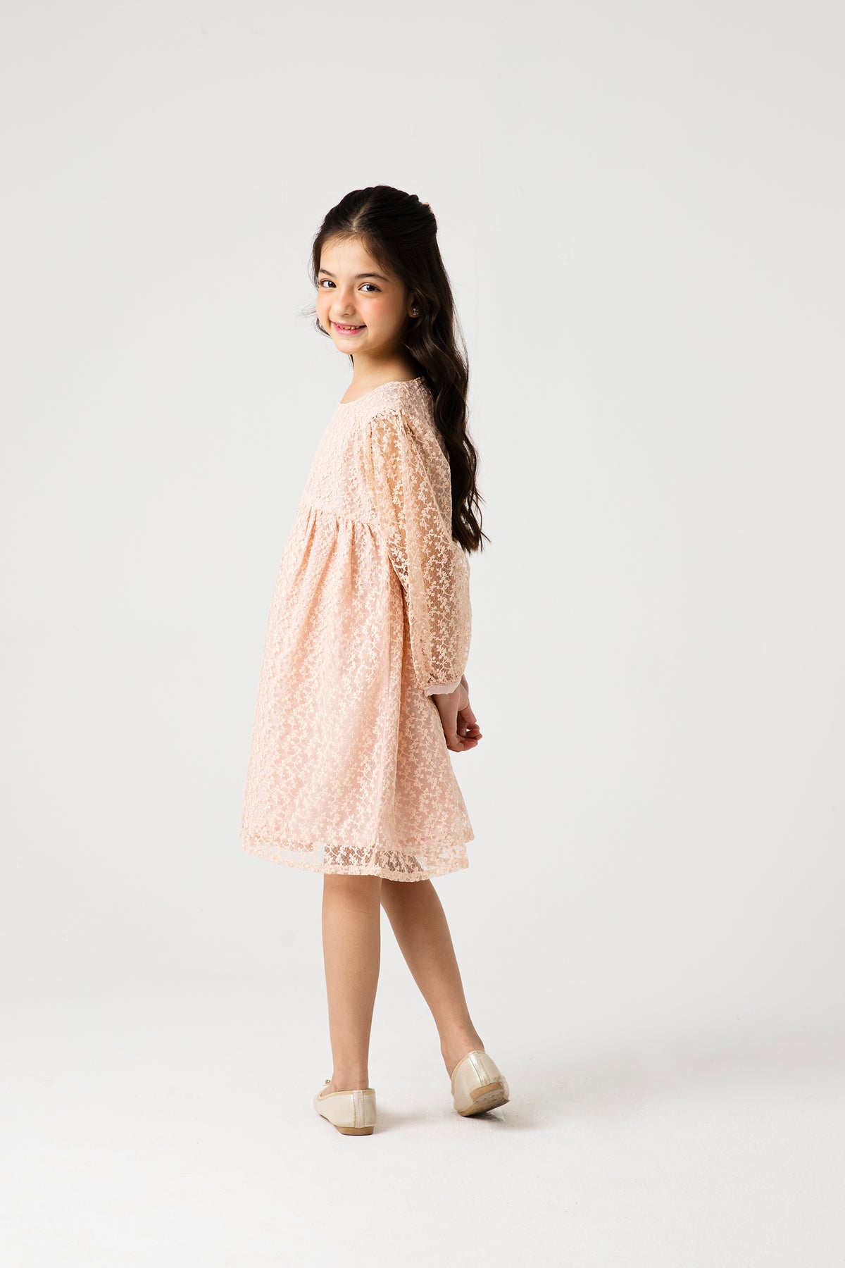 Peach Petal Yoke Net Dress