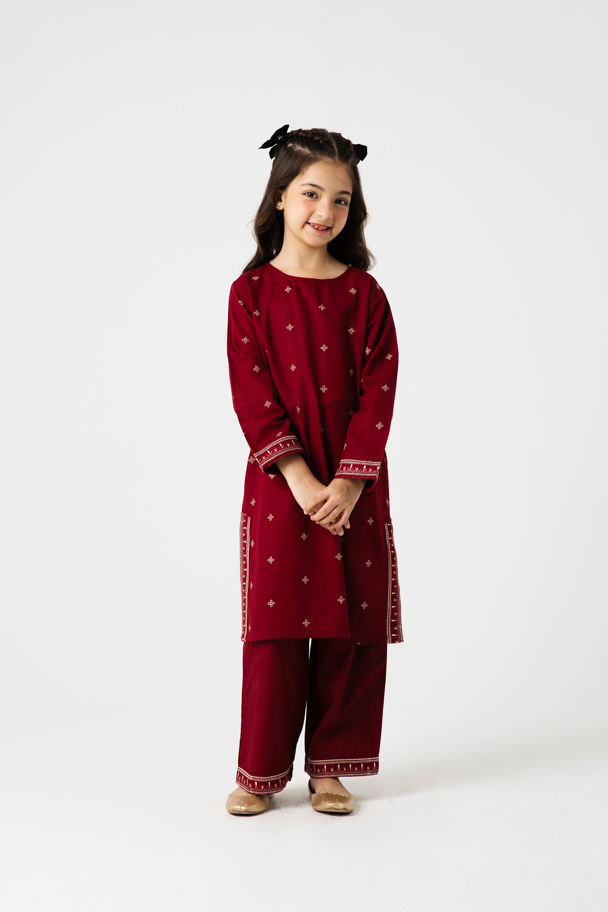 Maroon Delicate Embroidered Kurta Set - 2pc