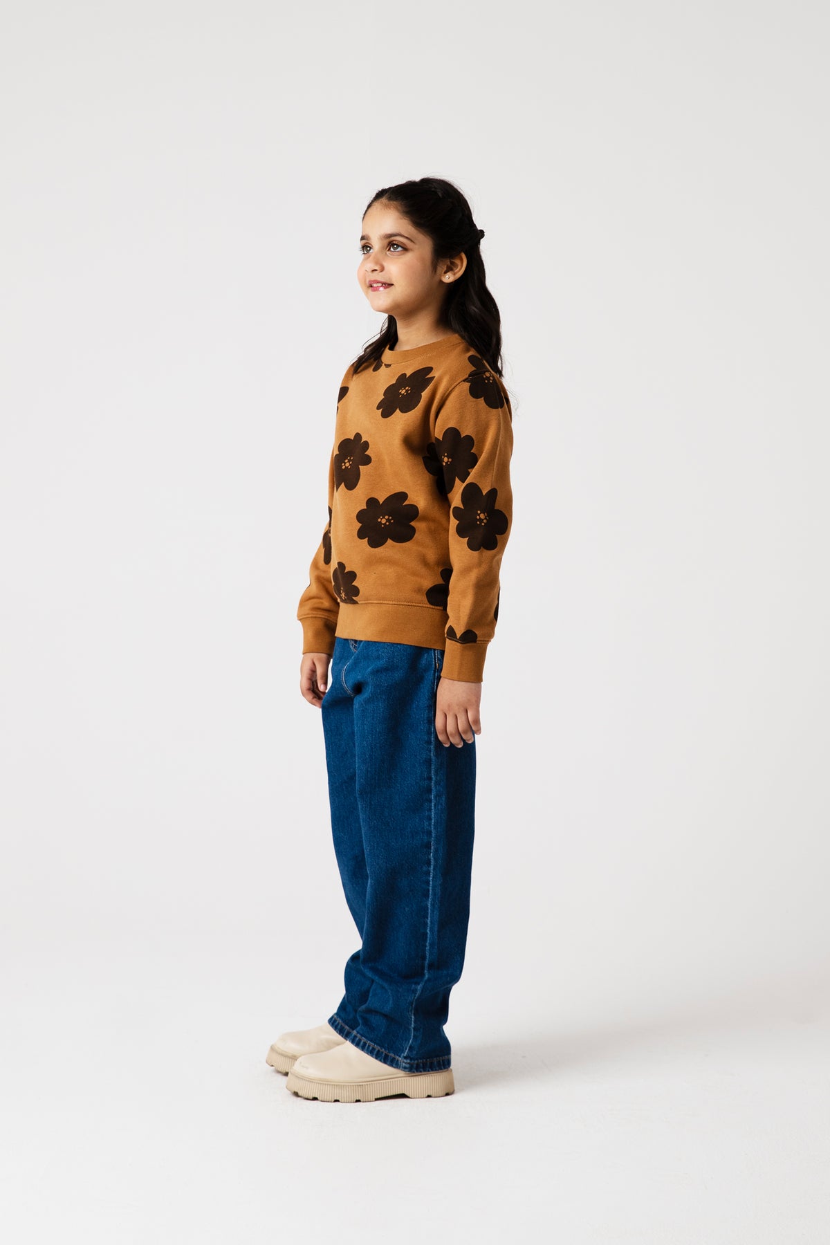 Girls Mocha Daisy Fleece Sweatshirt