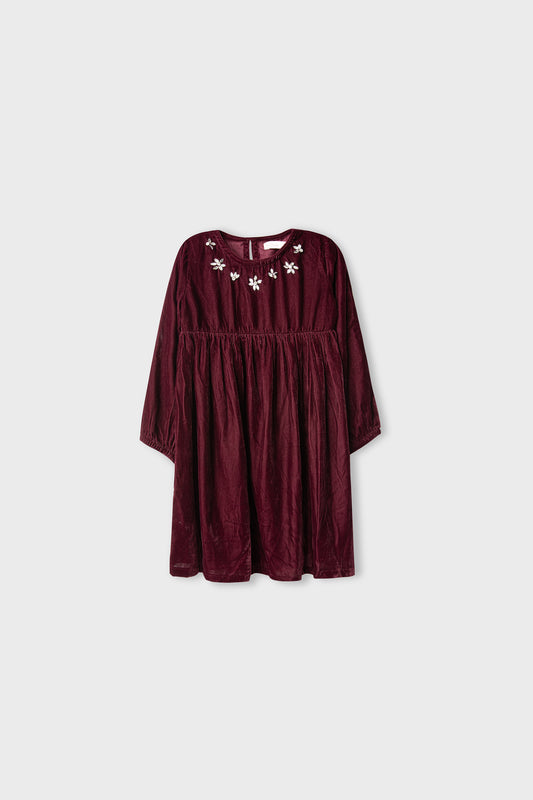 Crimson Luxe Embellished Velvet Dress
