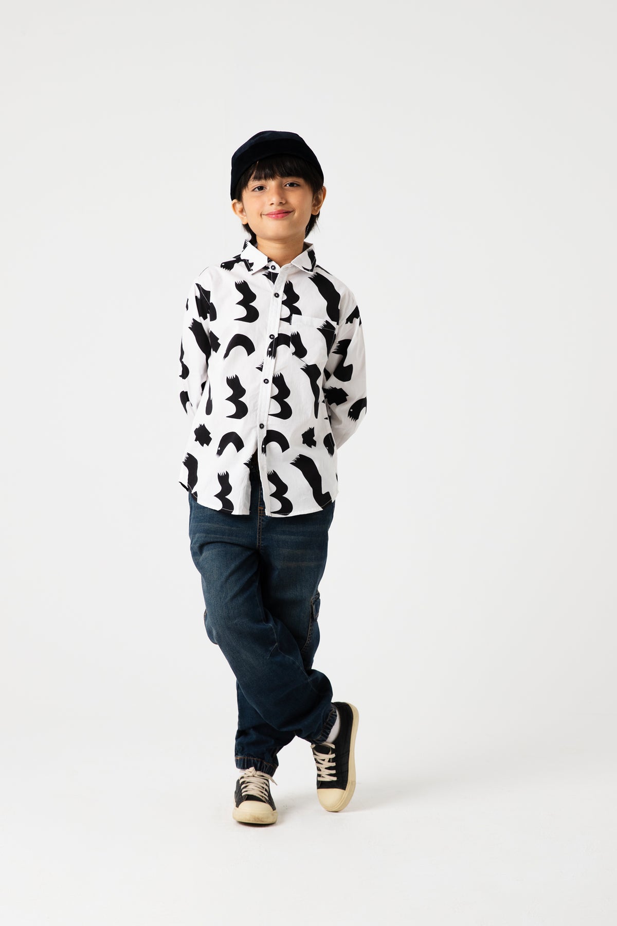 Boys Monochrome Printed Cotton Shirt