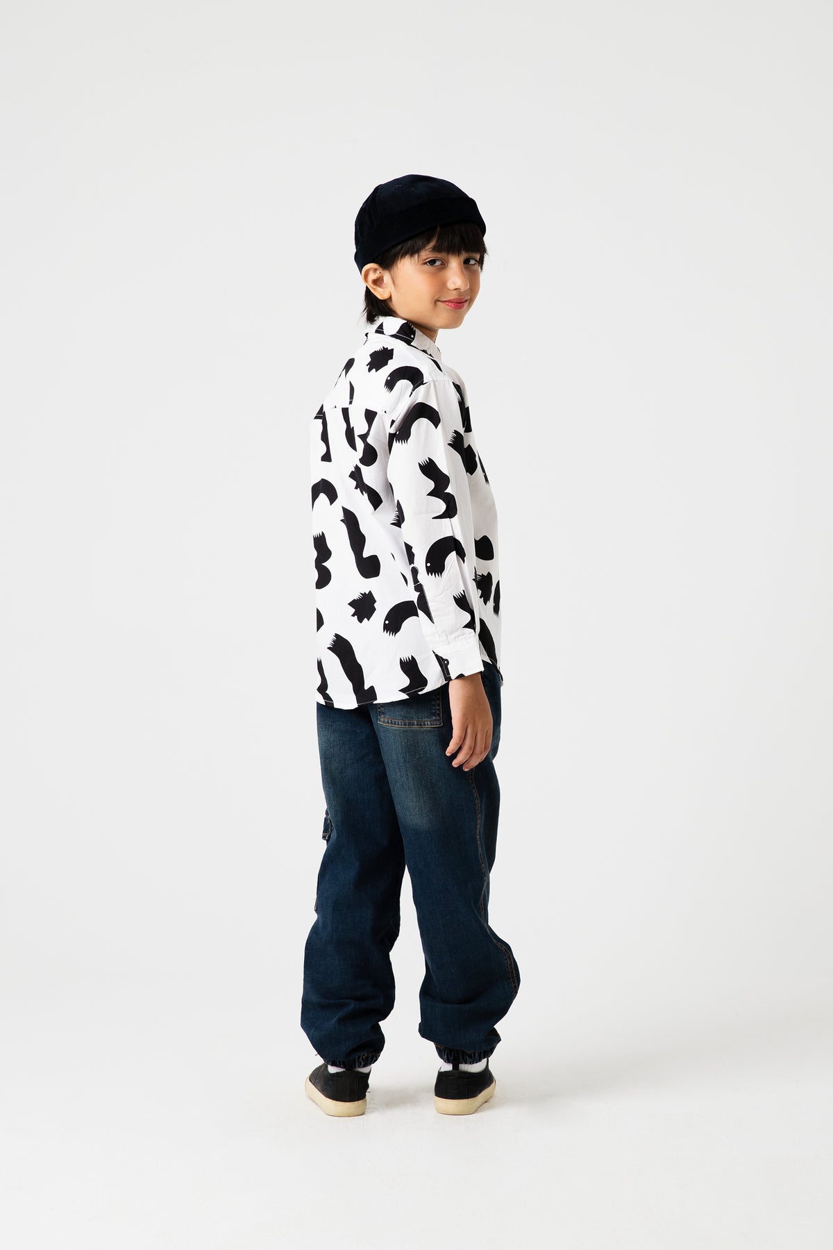 Boys Monochrome Printed Cotton Shirt