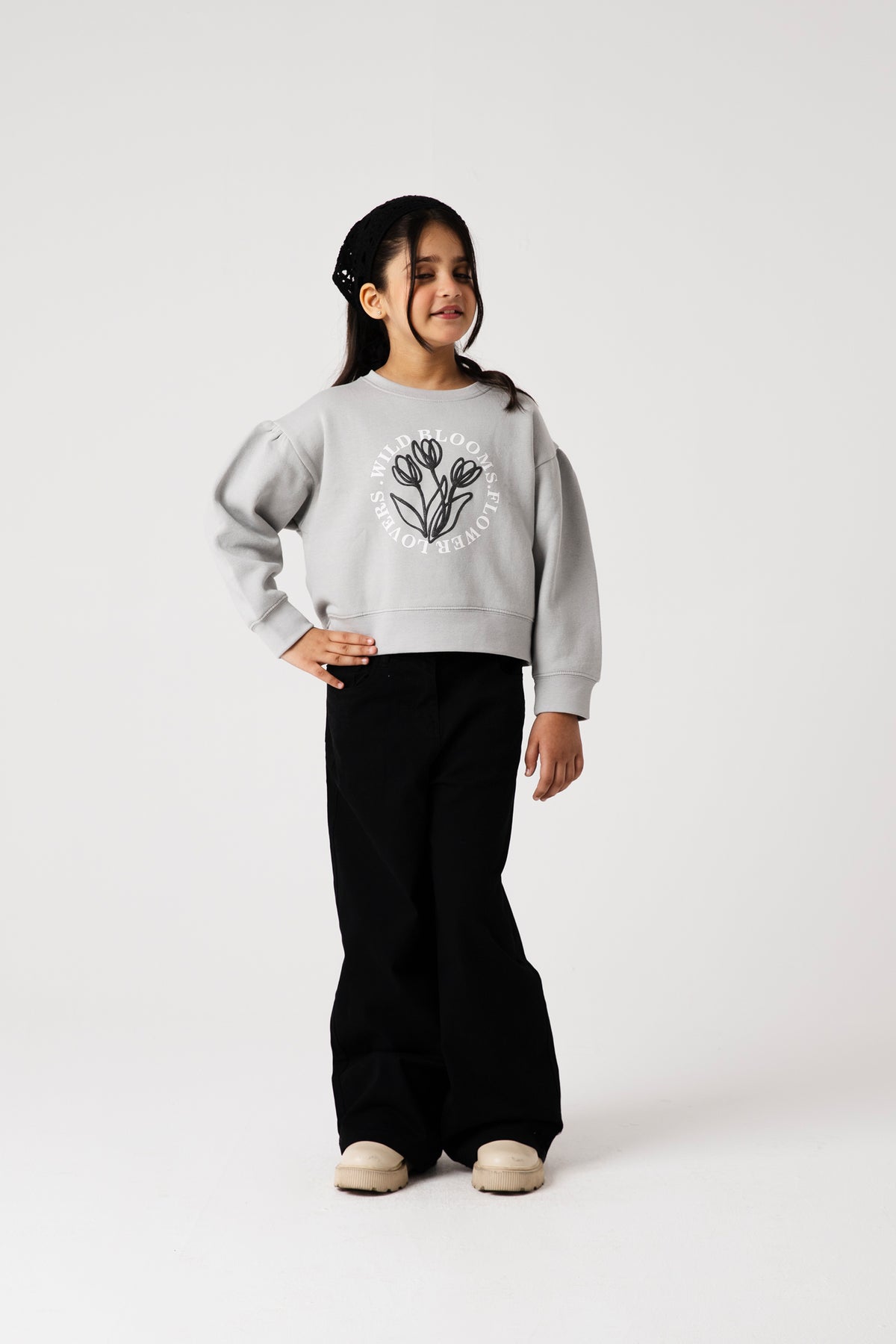 Girls Wild Bloom Gray Fleece Sweatshirt