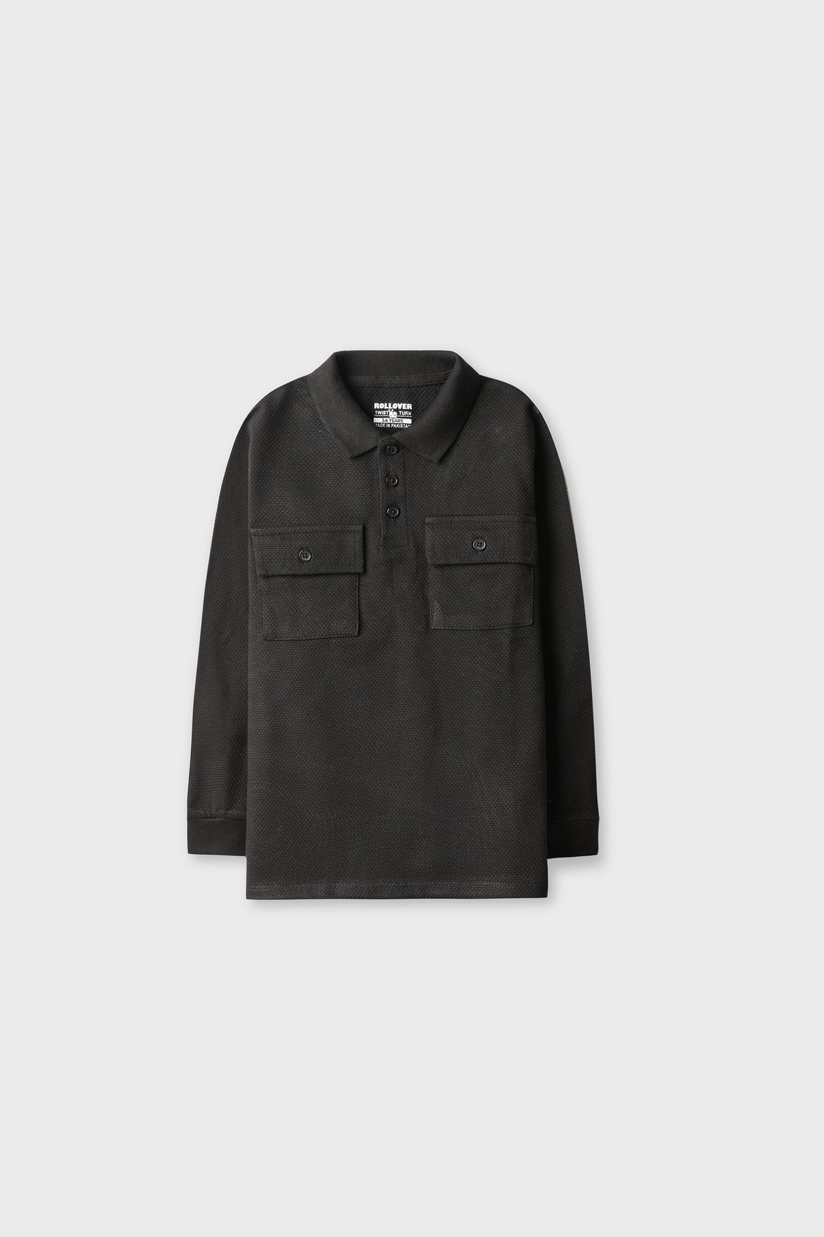 Boys Black Textured Pocket Polo