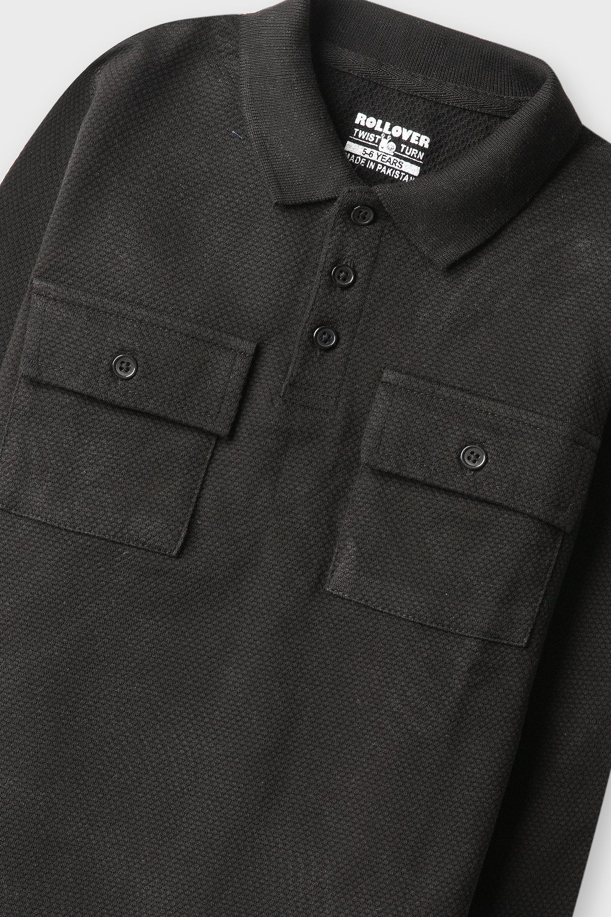Boys Black Textured Pocket Polo