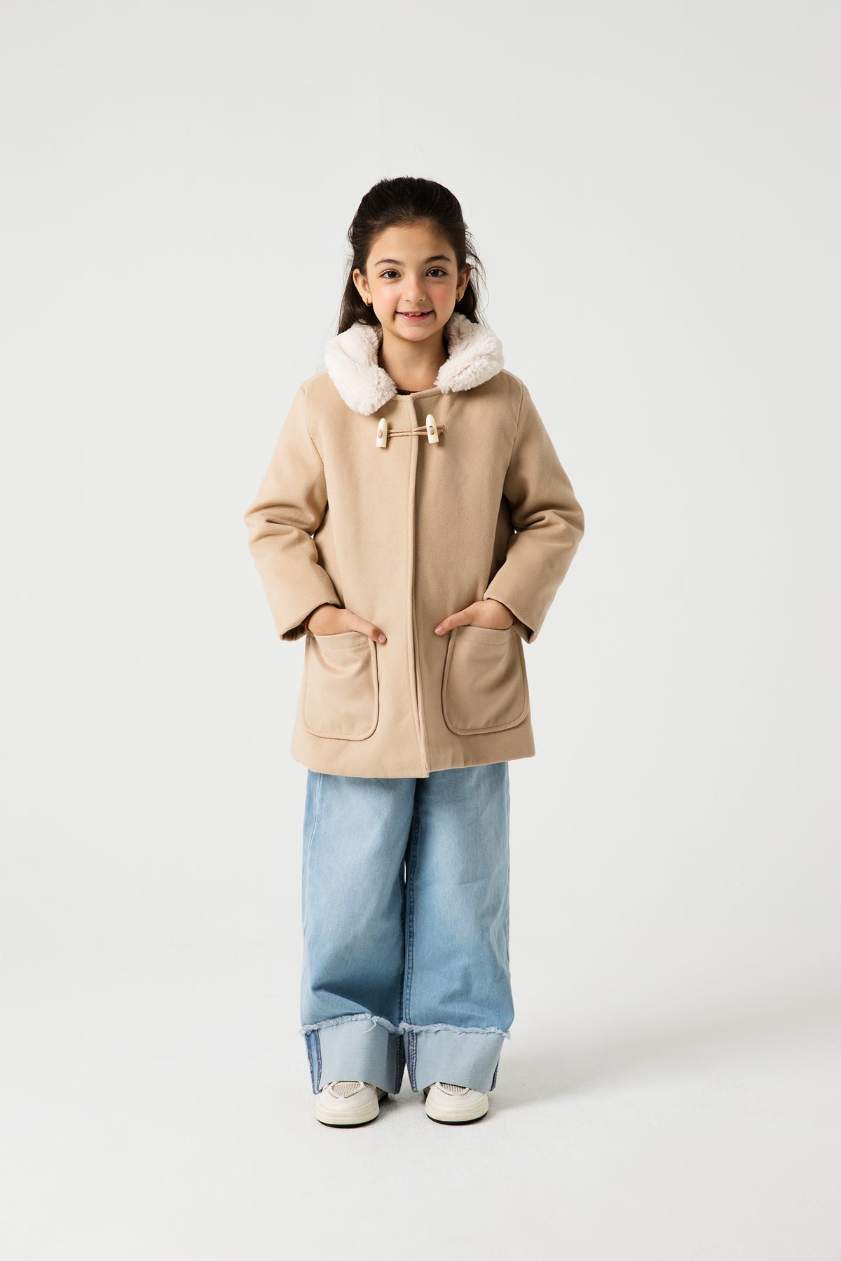 Girls Beige Luxe Felt Coat