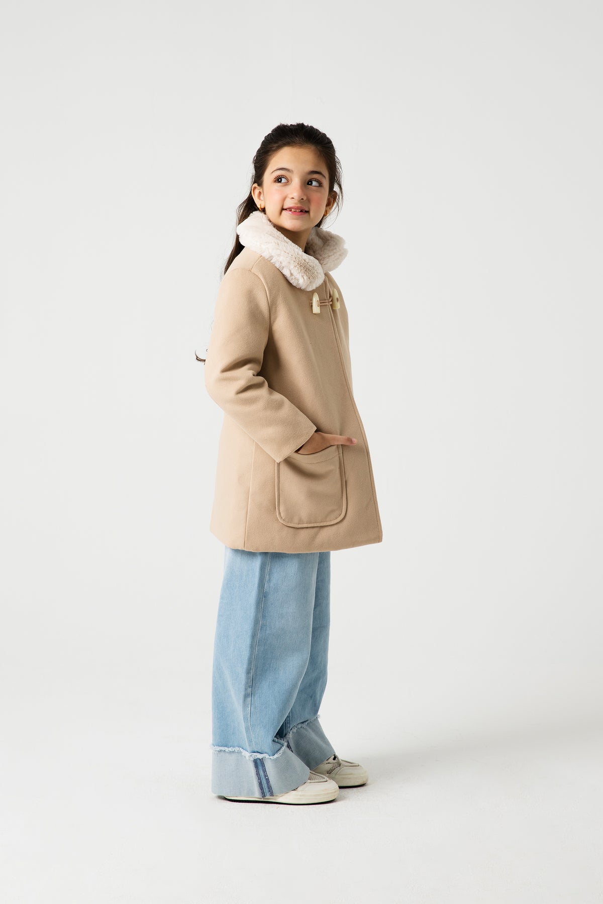 Girls Beige Luxe Felt Coat