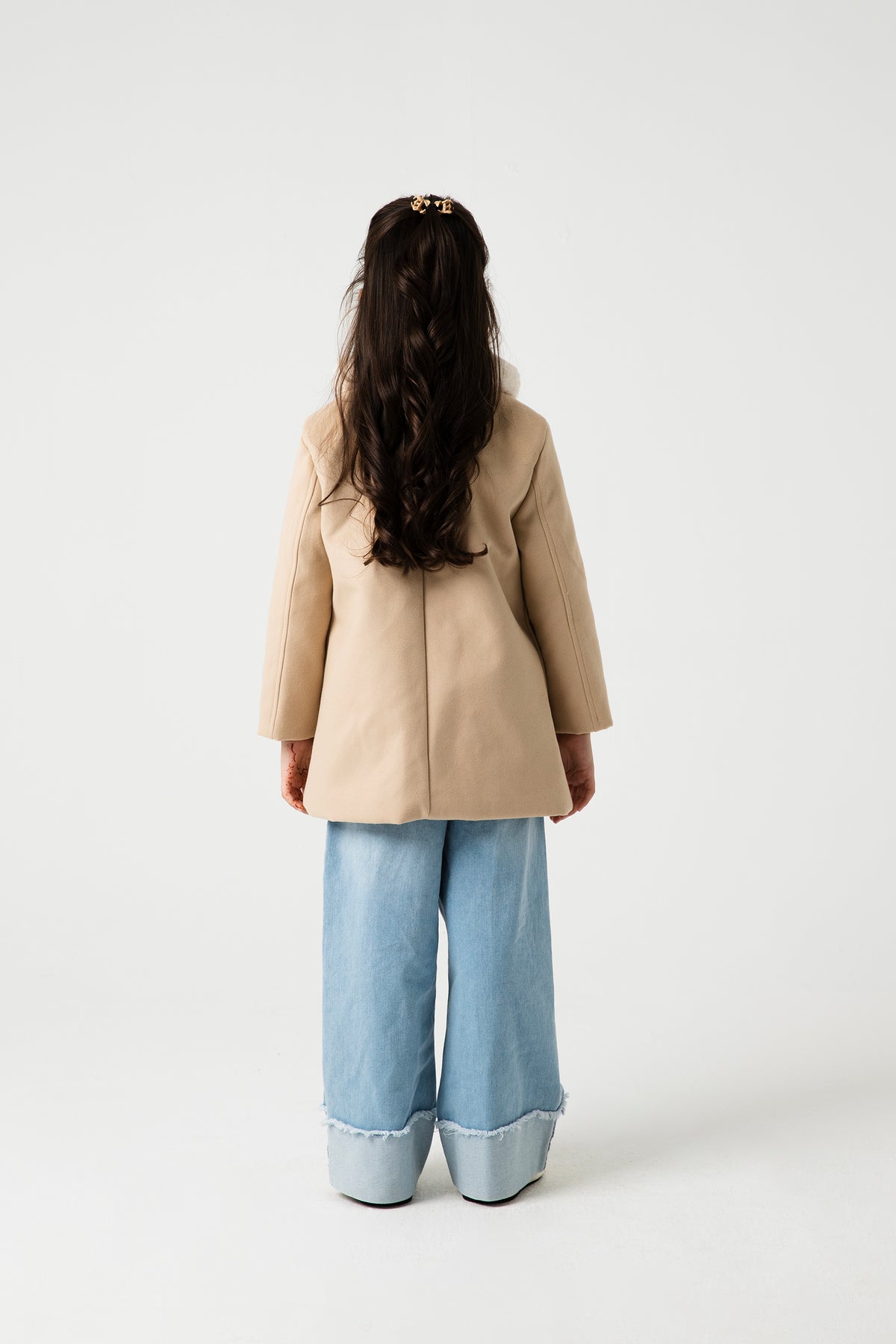 Girls Beige Luxe Felt Coat
