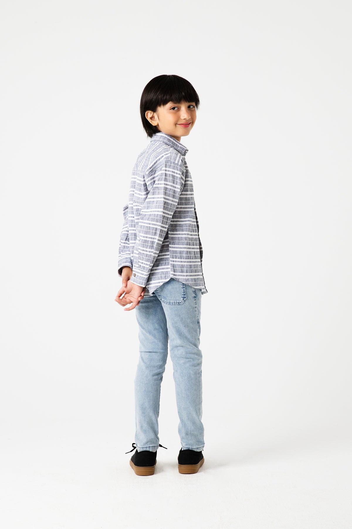 Boys Ash Stripe Casual Cotton Shirt