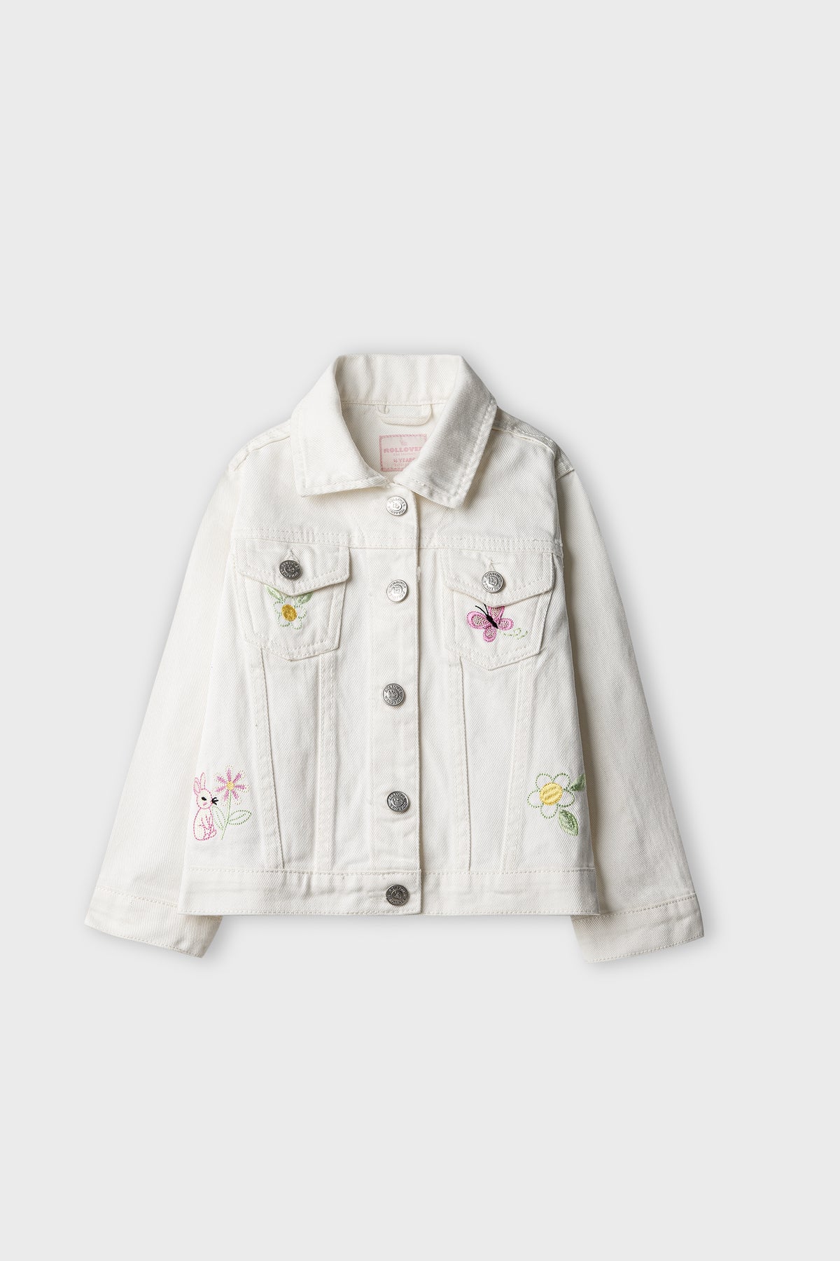 Girls Ivory Embroidered Twill Jacket