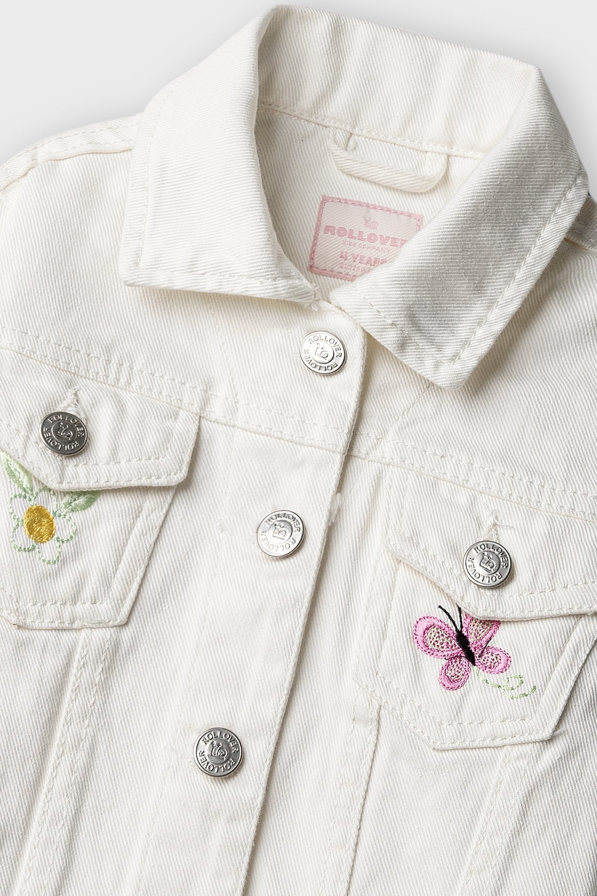 Girls Ivory Embroidered Twill Jacket
