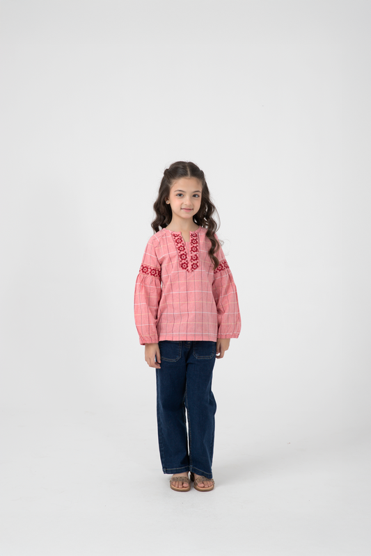 Peach Checkered Top