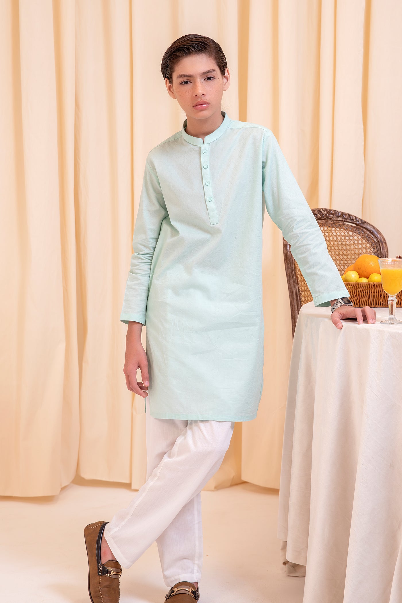 Boys Ice Blue Cotton Kurta
