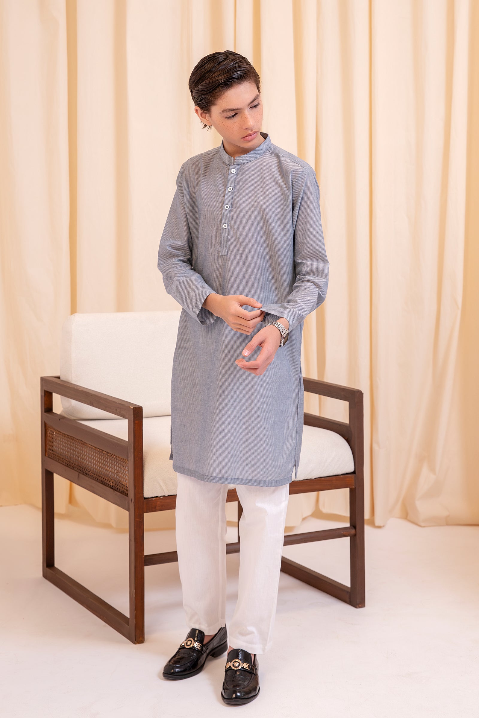 Boys Grey Classic Lined Kurta