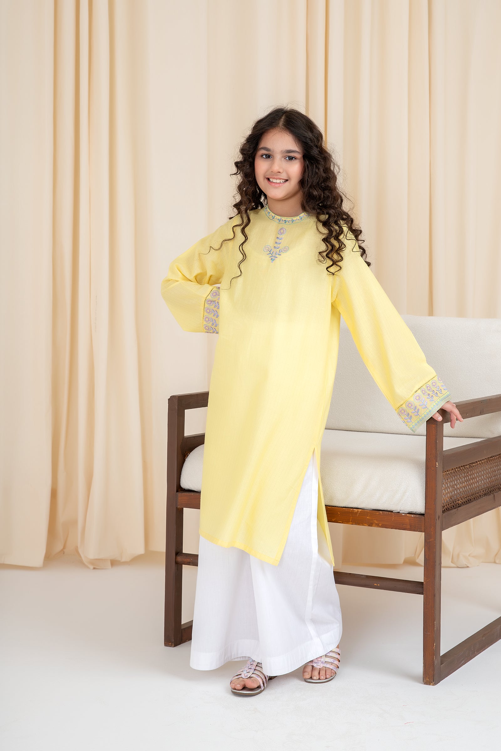 Lemon Bliss Embroidered Kurta Set - 2pc