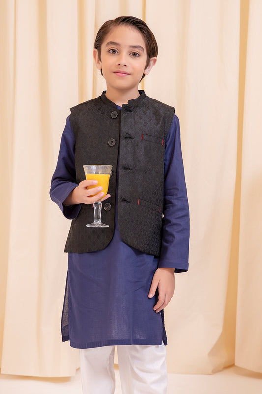 Boys Black Jamawar Waistcoat