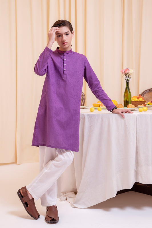 Boys Purple Cotton Kurta