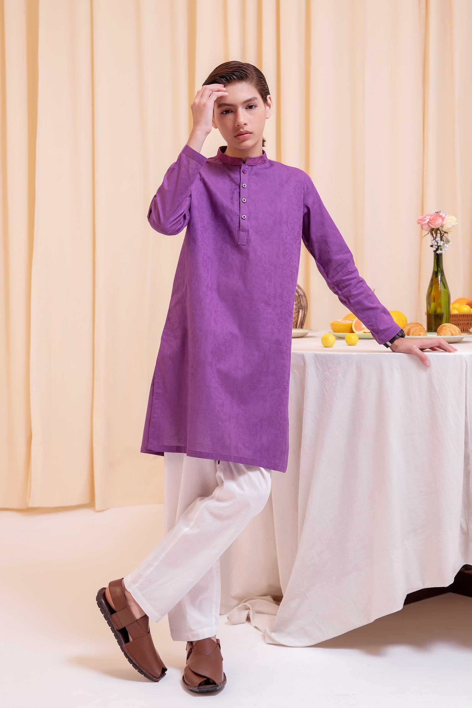 Boys Purple Cotton Kurta
