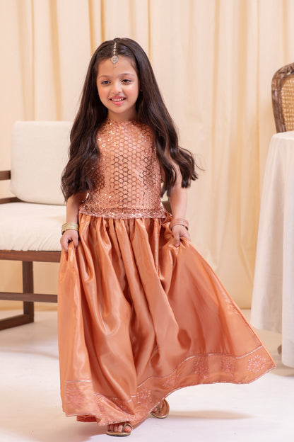 Sequence Embellished Light Peach Lehnga Set - 2pc