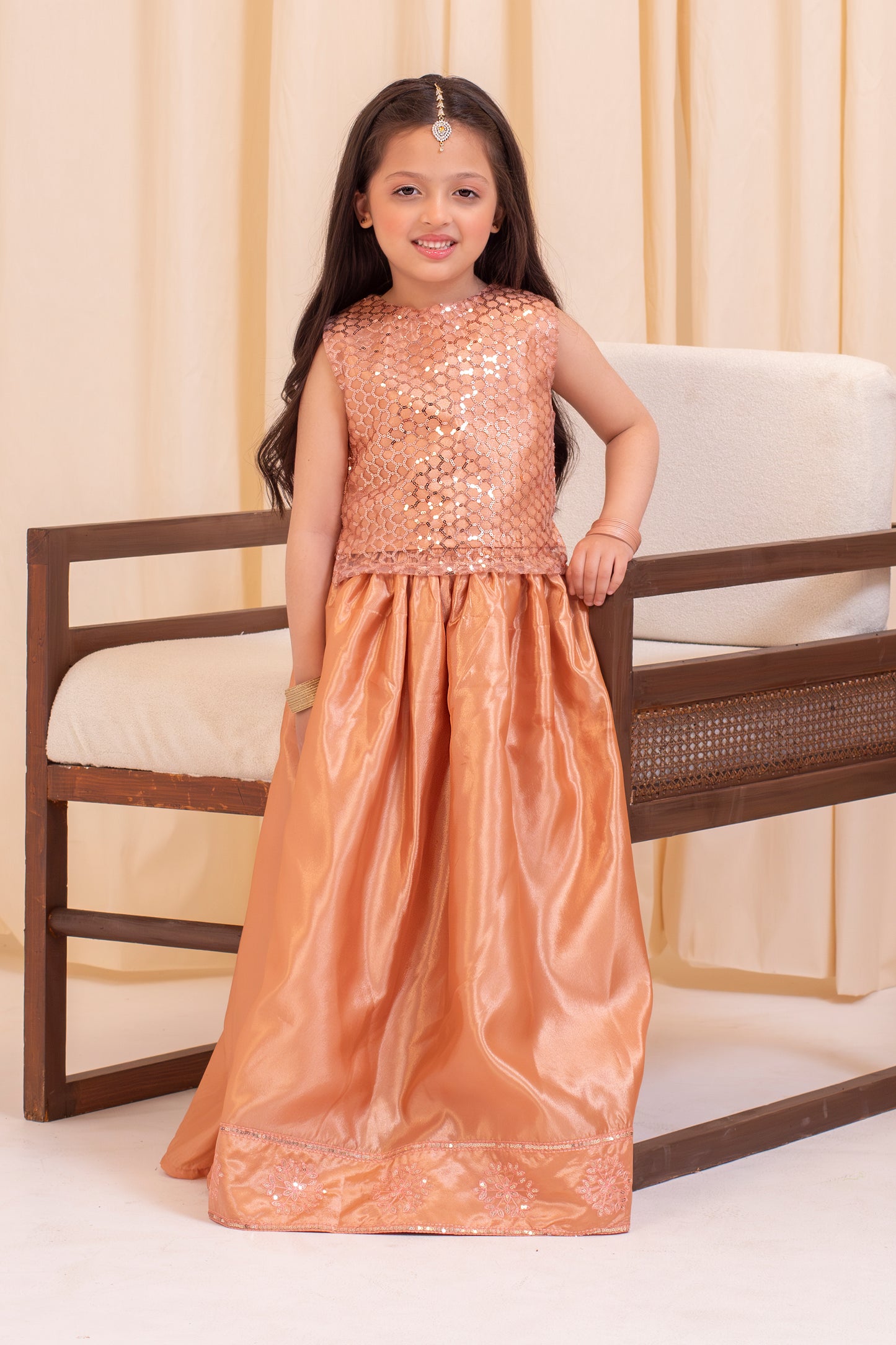 Sequence Embellished Light Peach Lehnga Set - 2pc