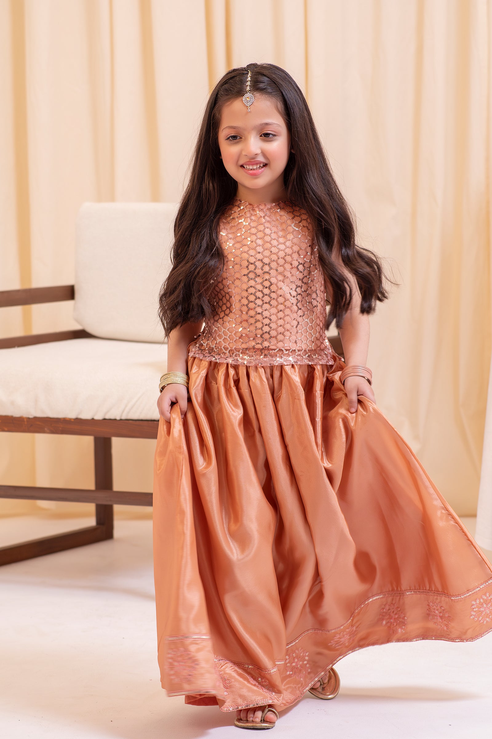Sequence Embellished Light Peach Lehnga Set
