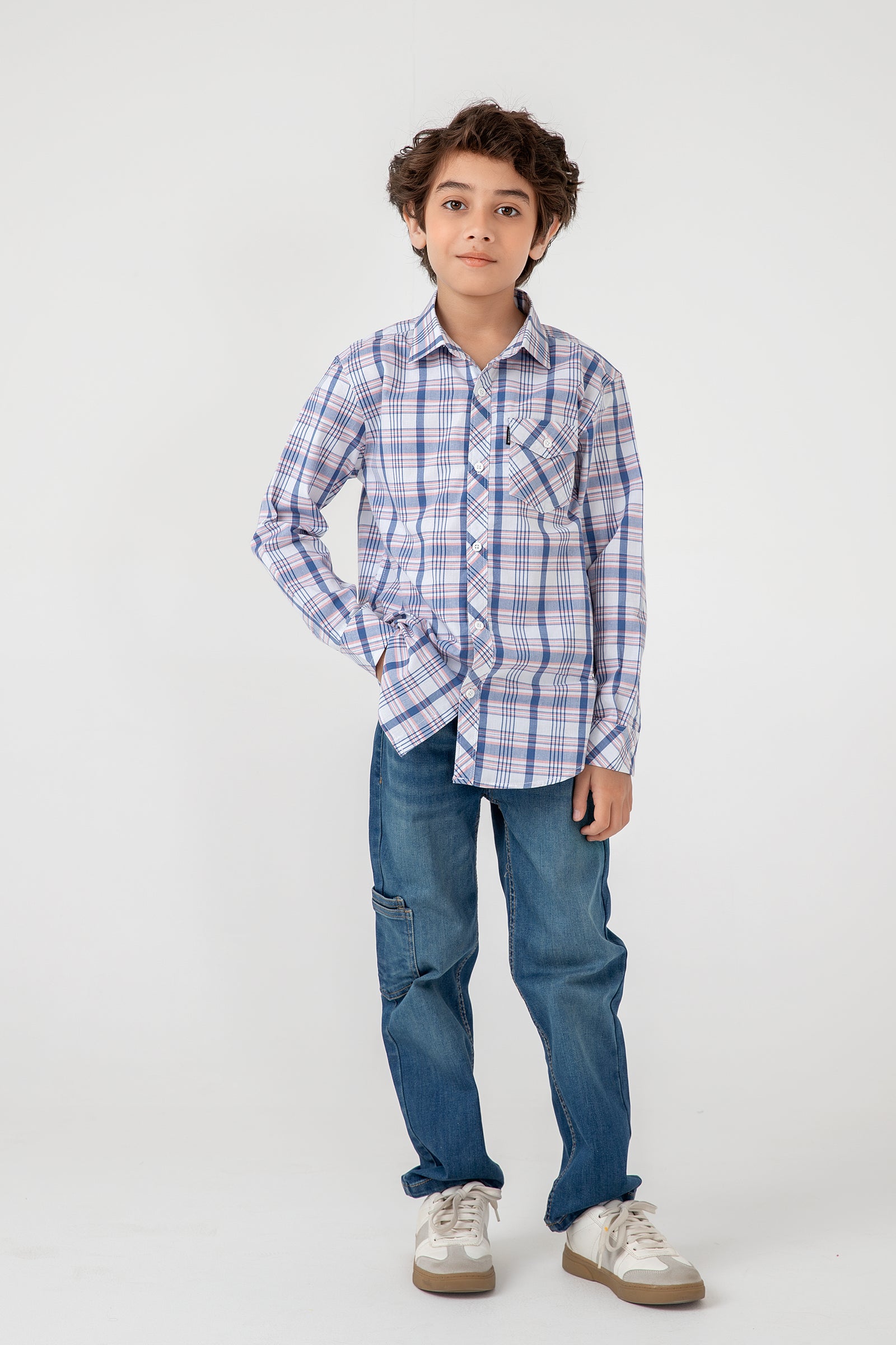 Boys Blue Checkered Cotton Shirt